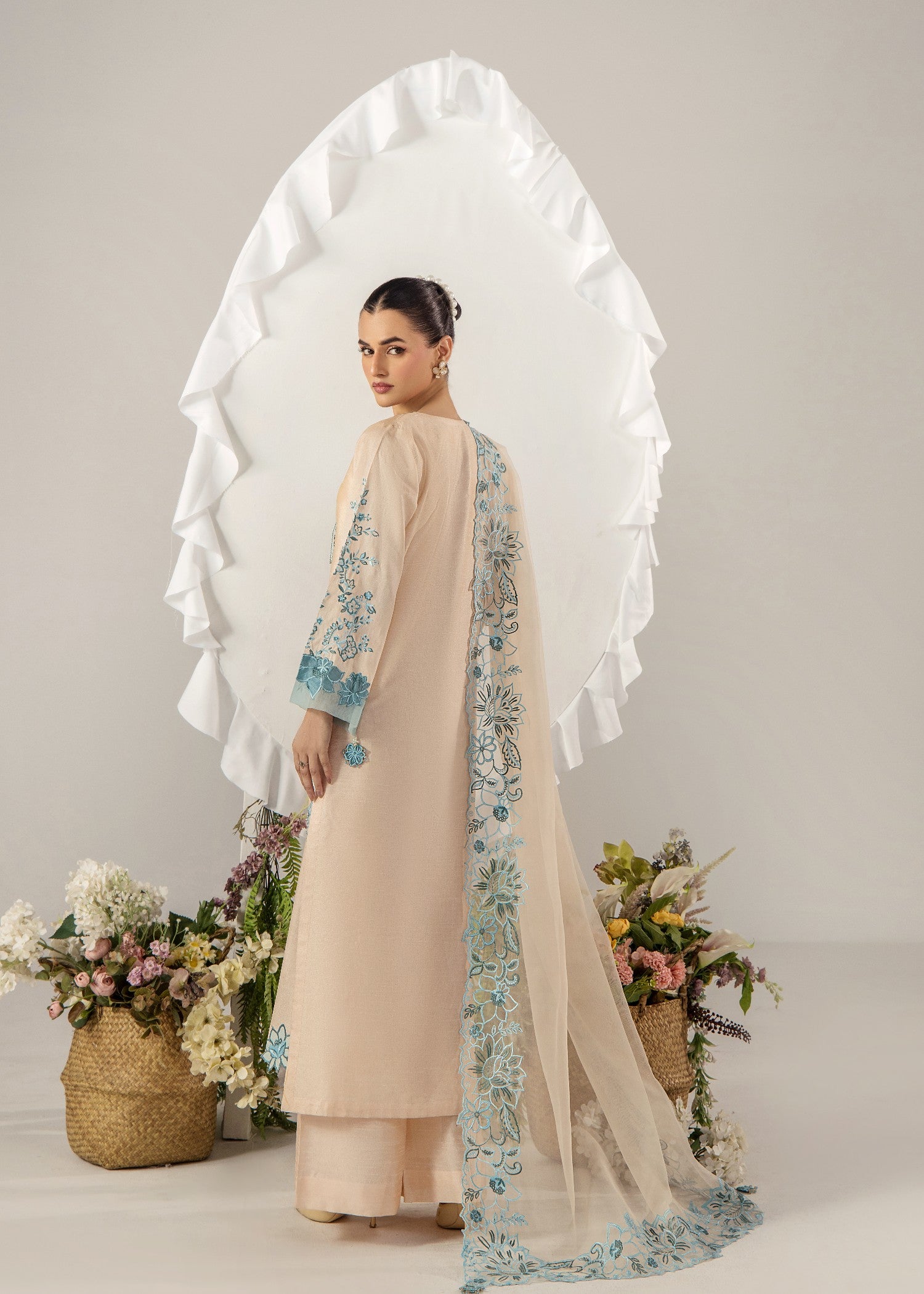 raw silk Kurta Set in Peach orange