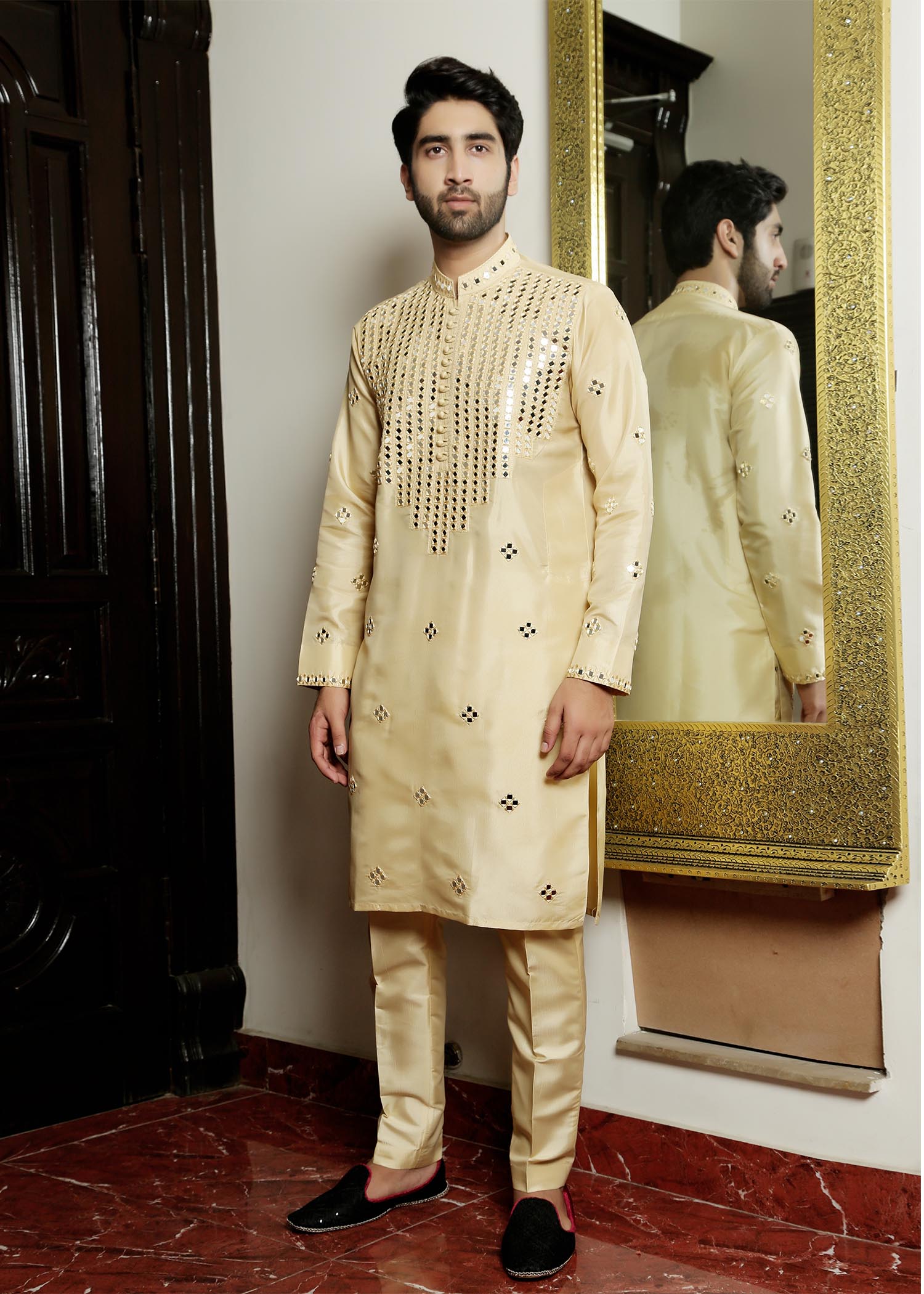 cotton silk Kurta Set in Mari gold