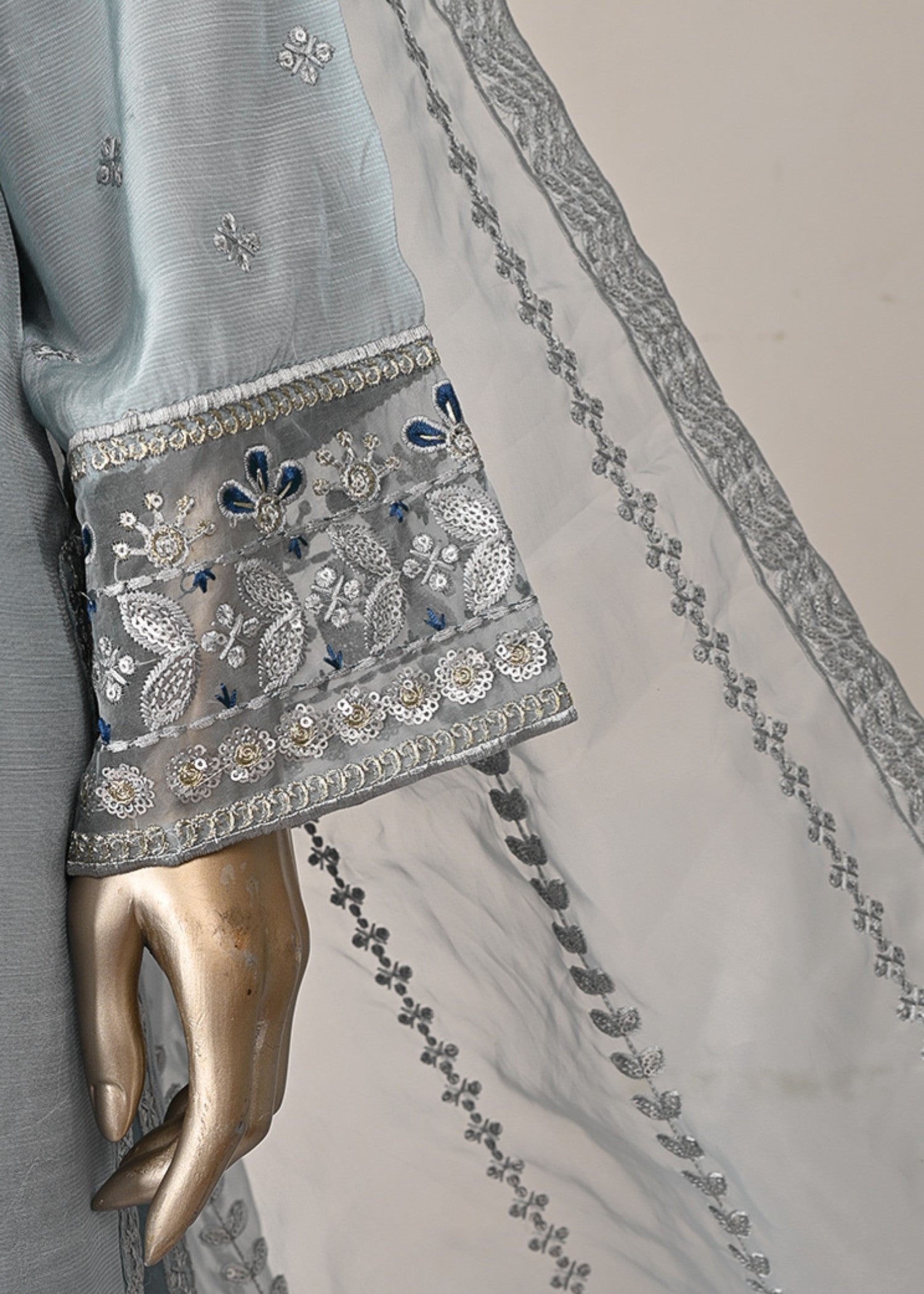 viscose raw silk Kurta Set in Light blue