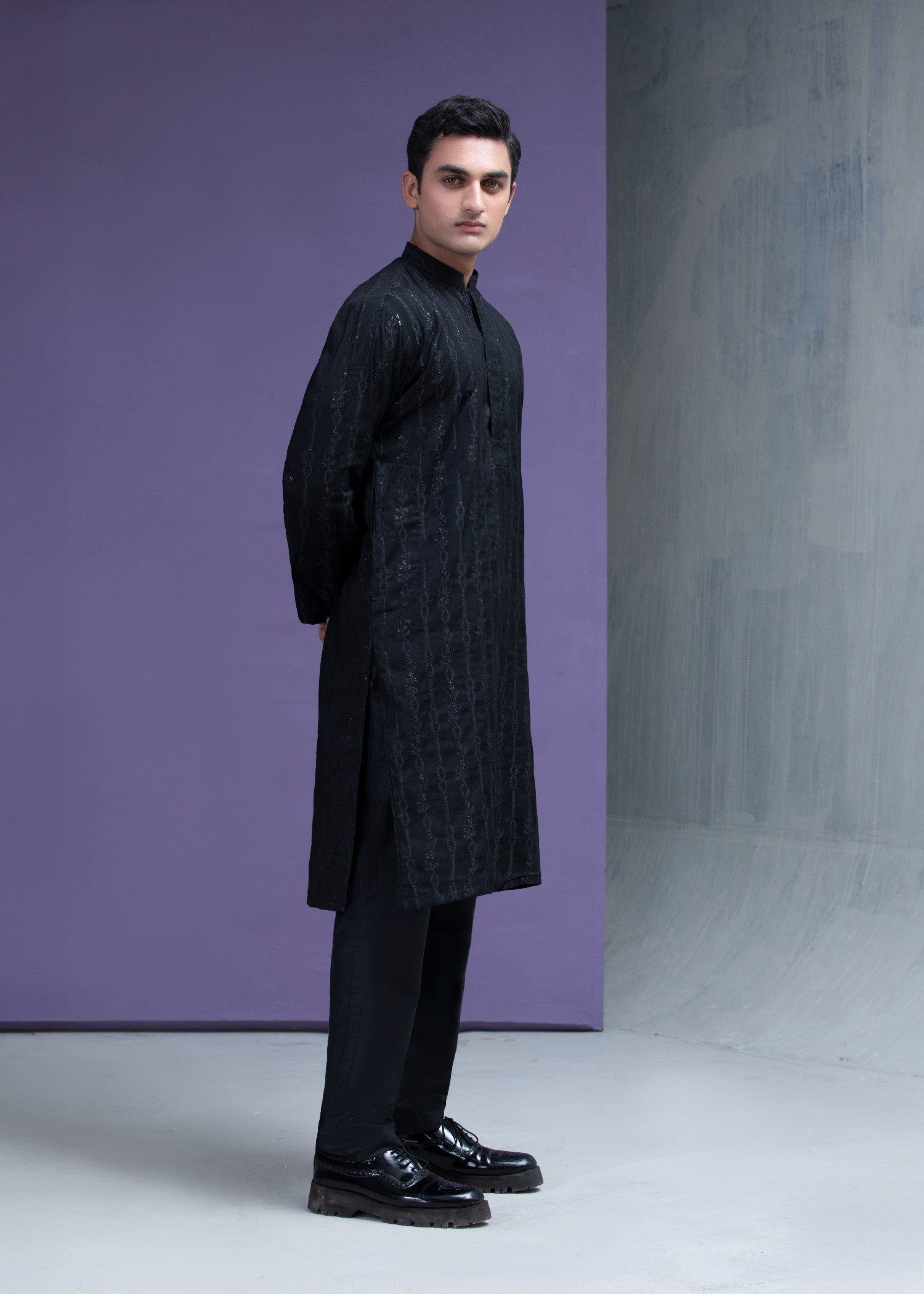 jacquard Kurta Set in Black