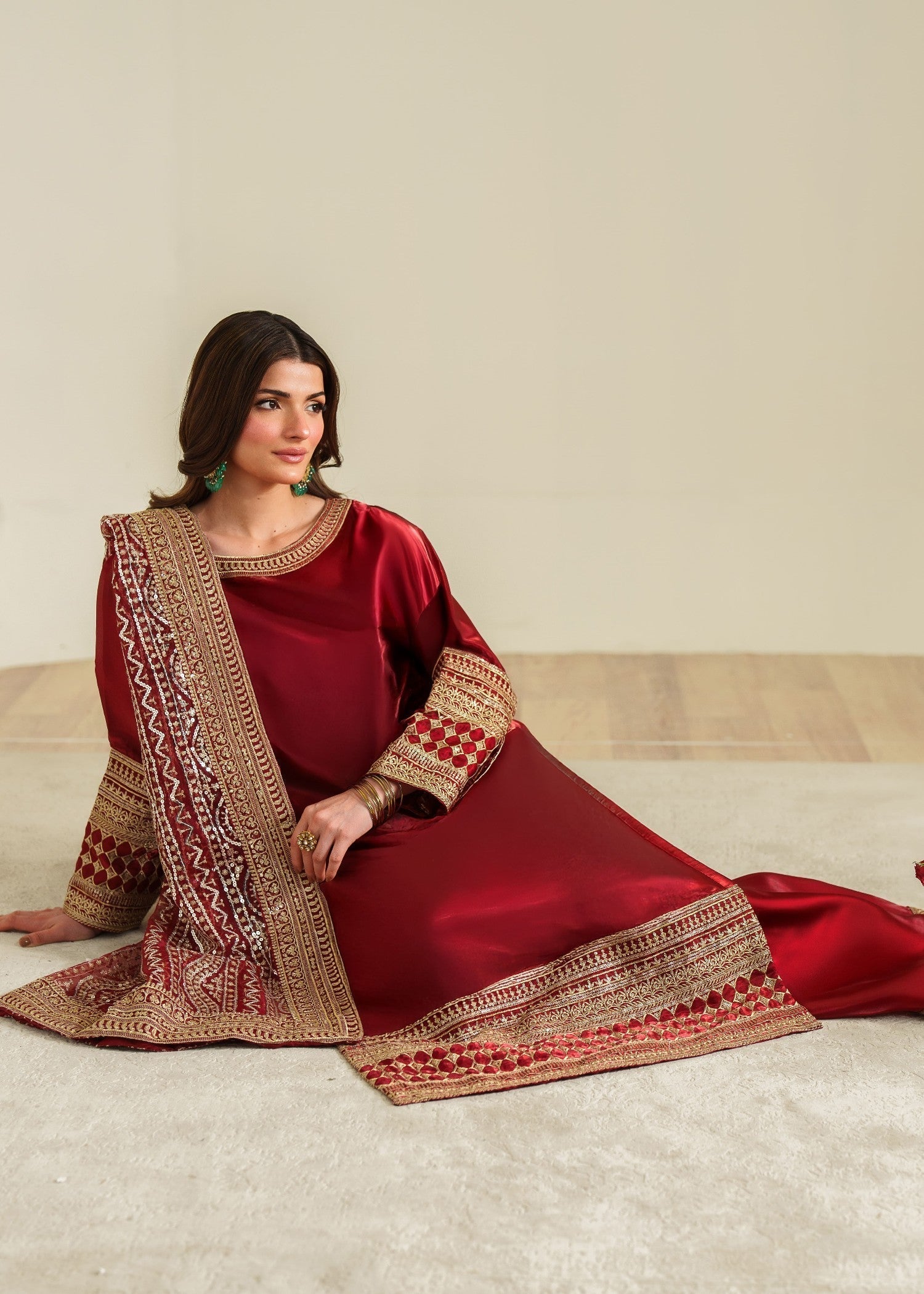 pk charmuse silk Kurta Set in Red
