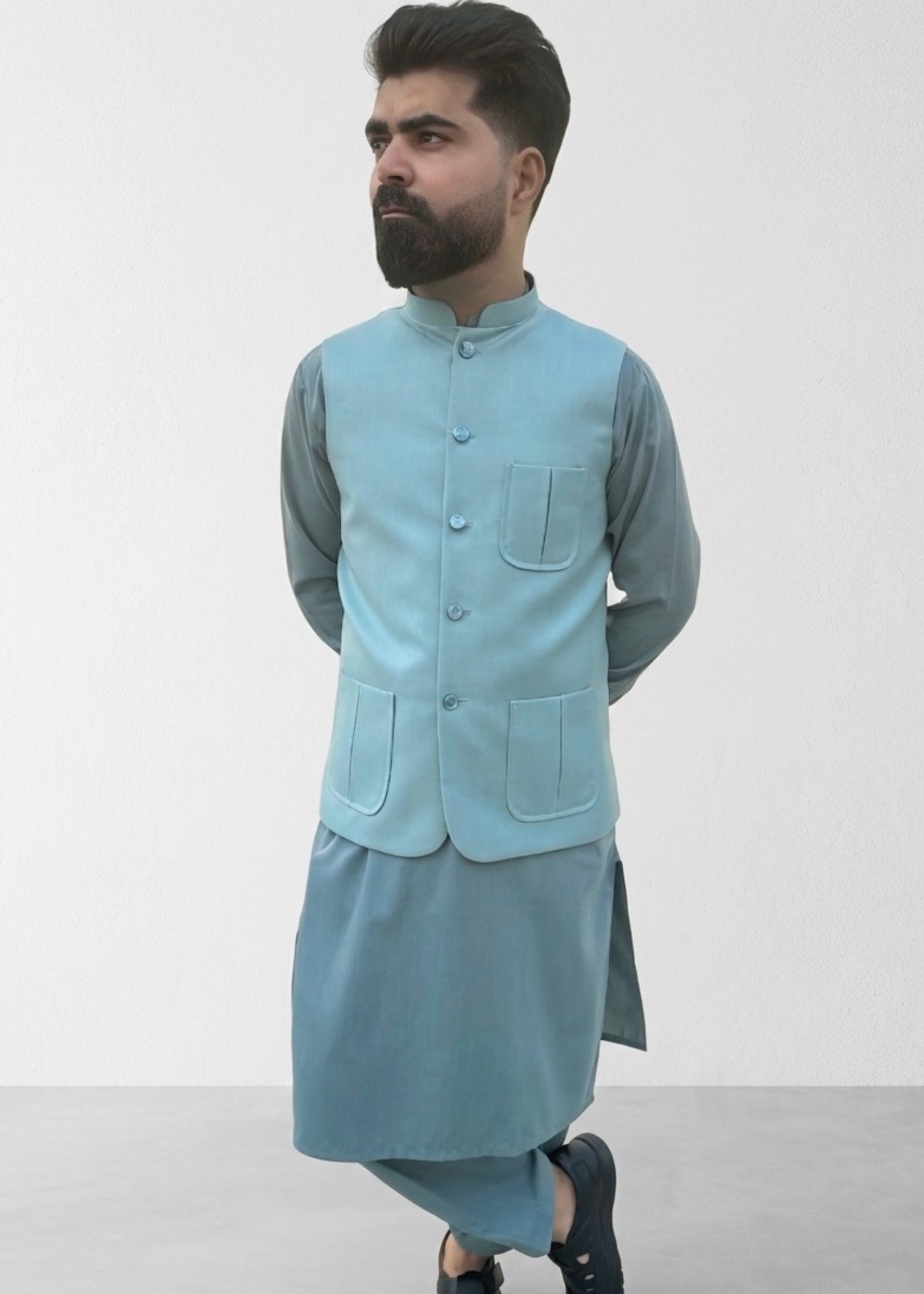 tropical Waistcoat in Frost blue