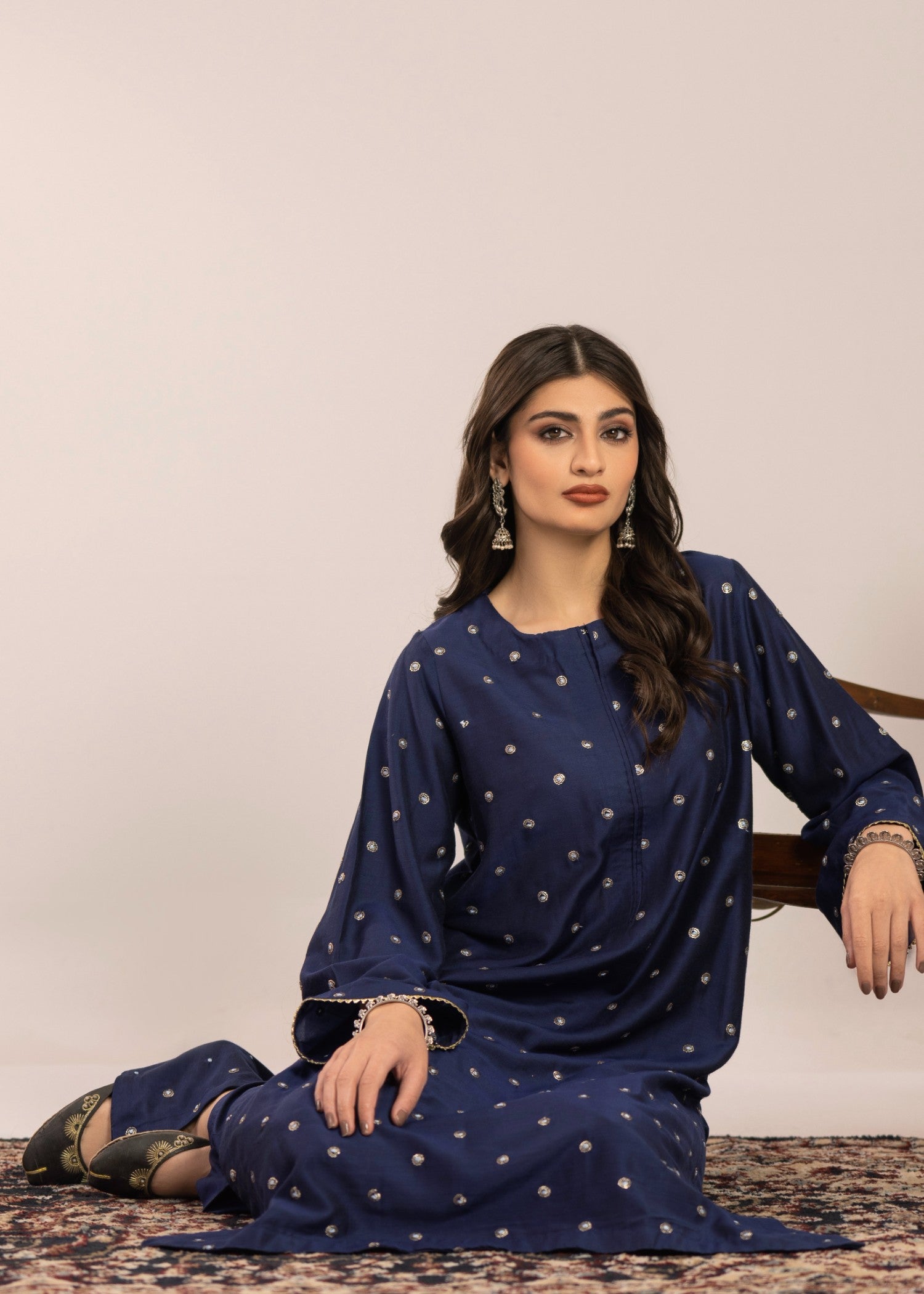 chambray Kurta Set in Royal blue