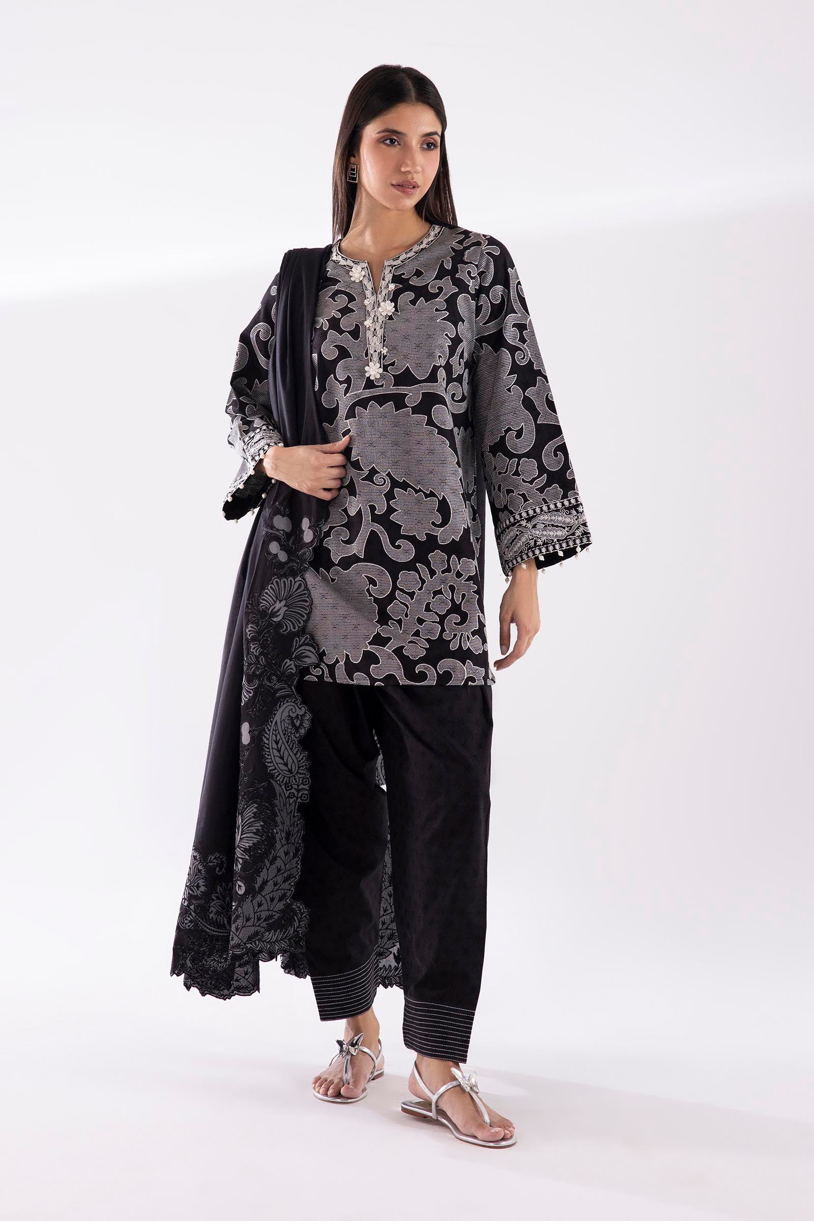 jacquard Kurti in Black