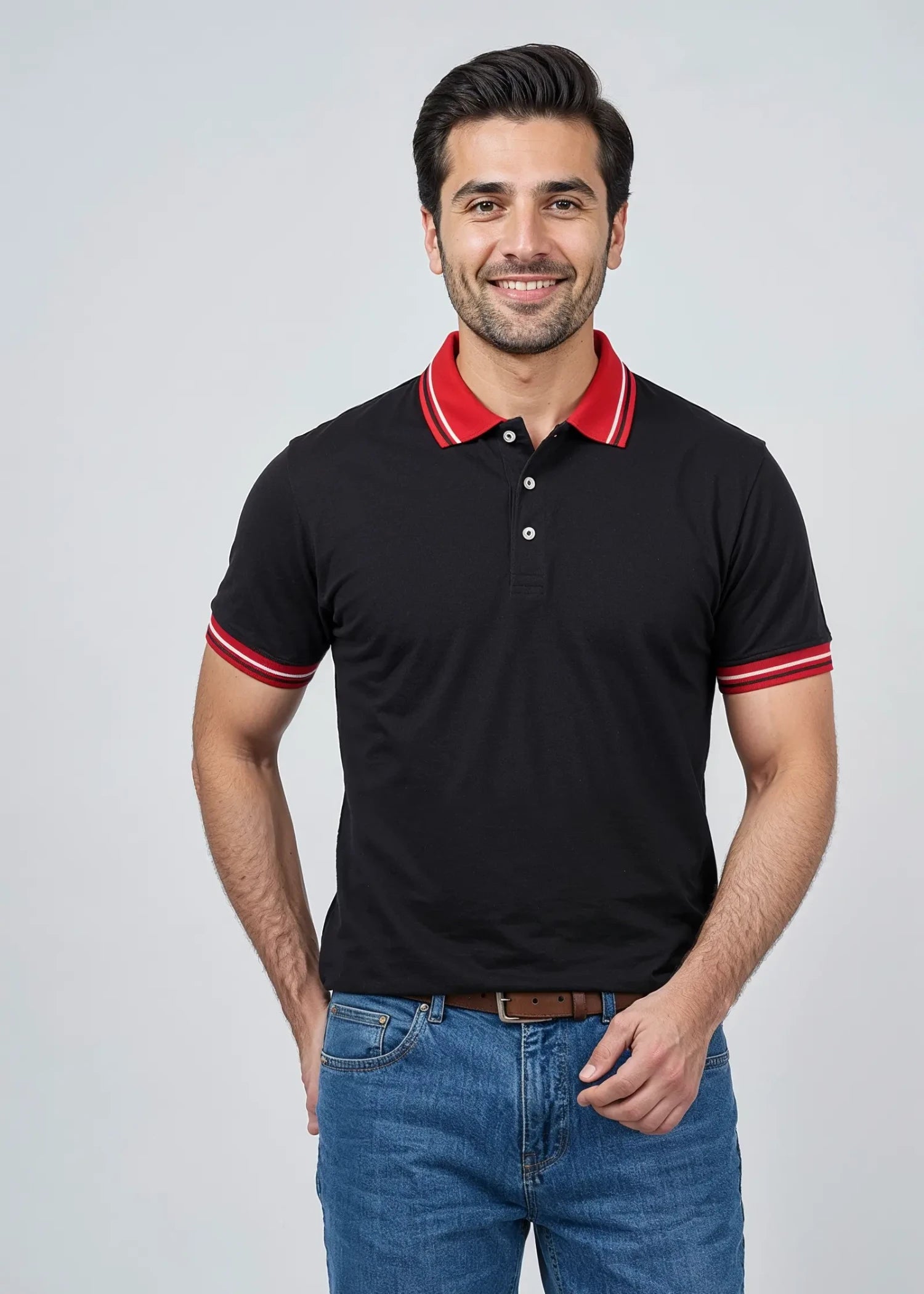 polycotton Polo Shirt in Black
