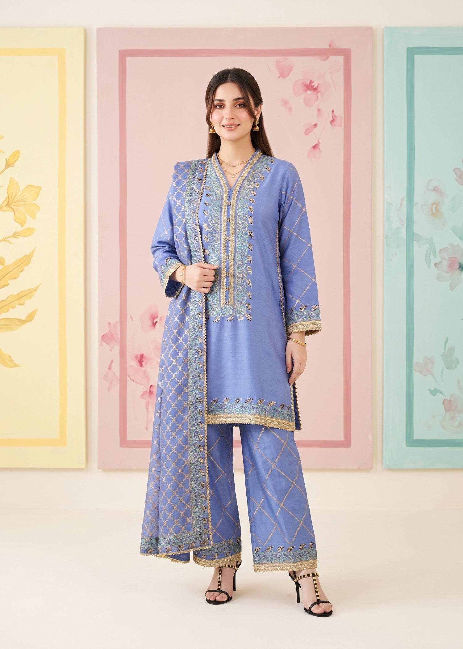 pk raw silk Kurta Set in Cornflower blue