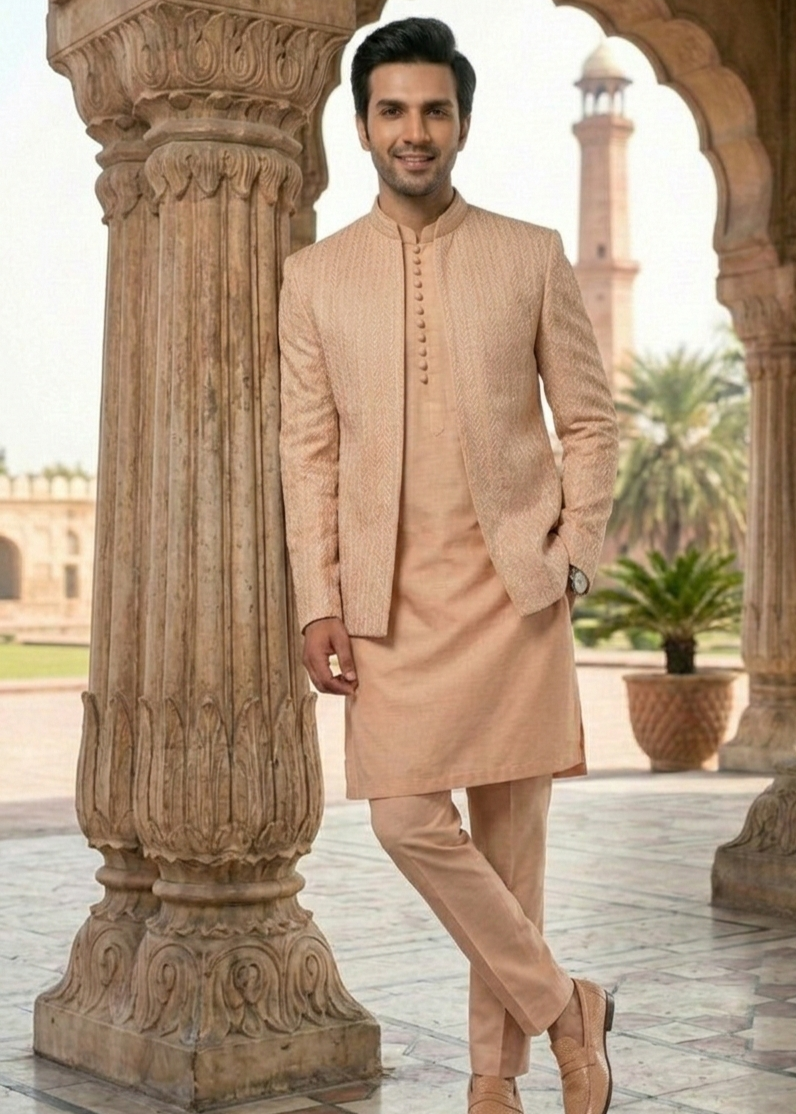 silk Prince Coat in Peach pink