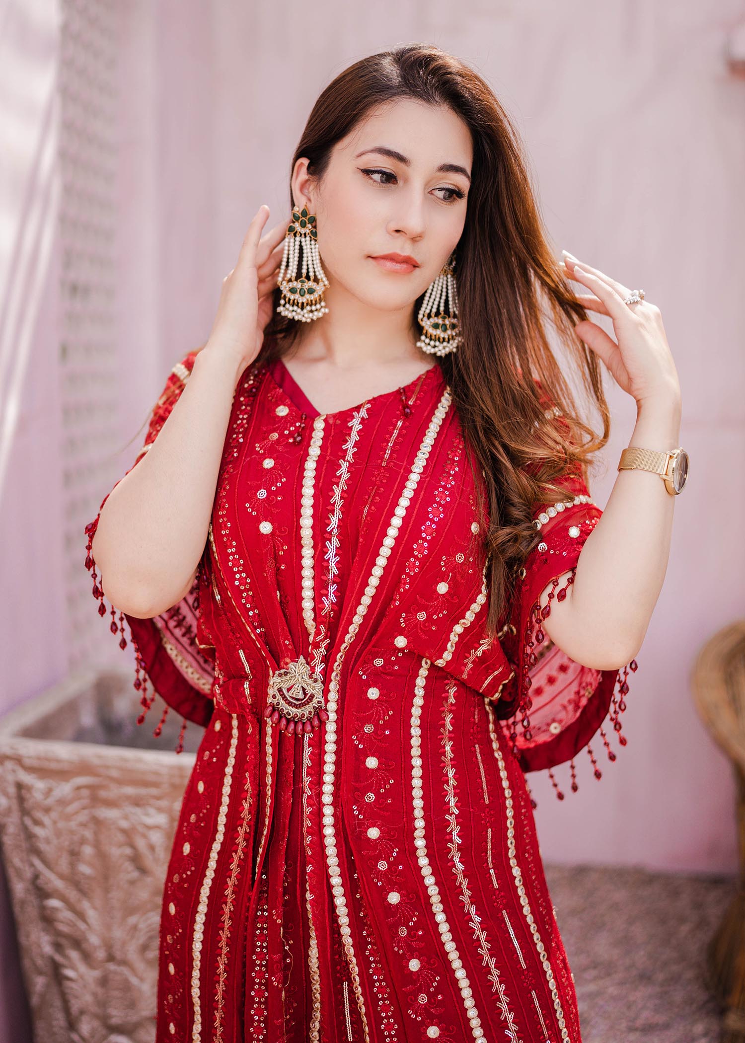 chiffon Kaftan in Red