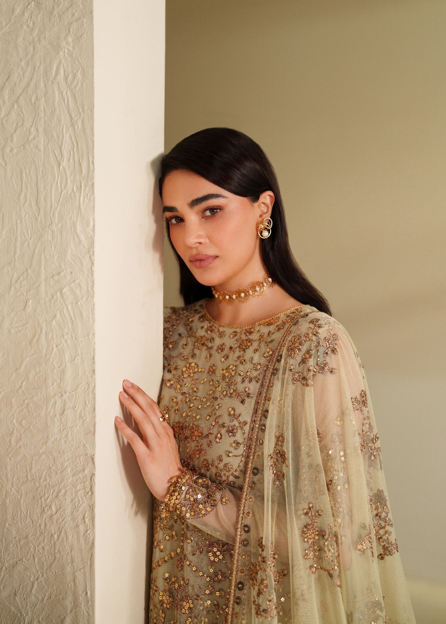 khaddi net Unstitched in Cream