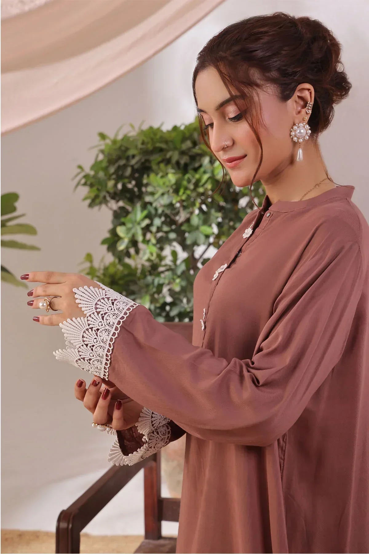 silk Kurta Set in Mocha brown