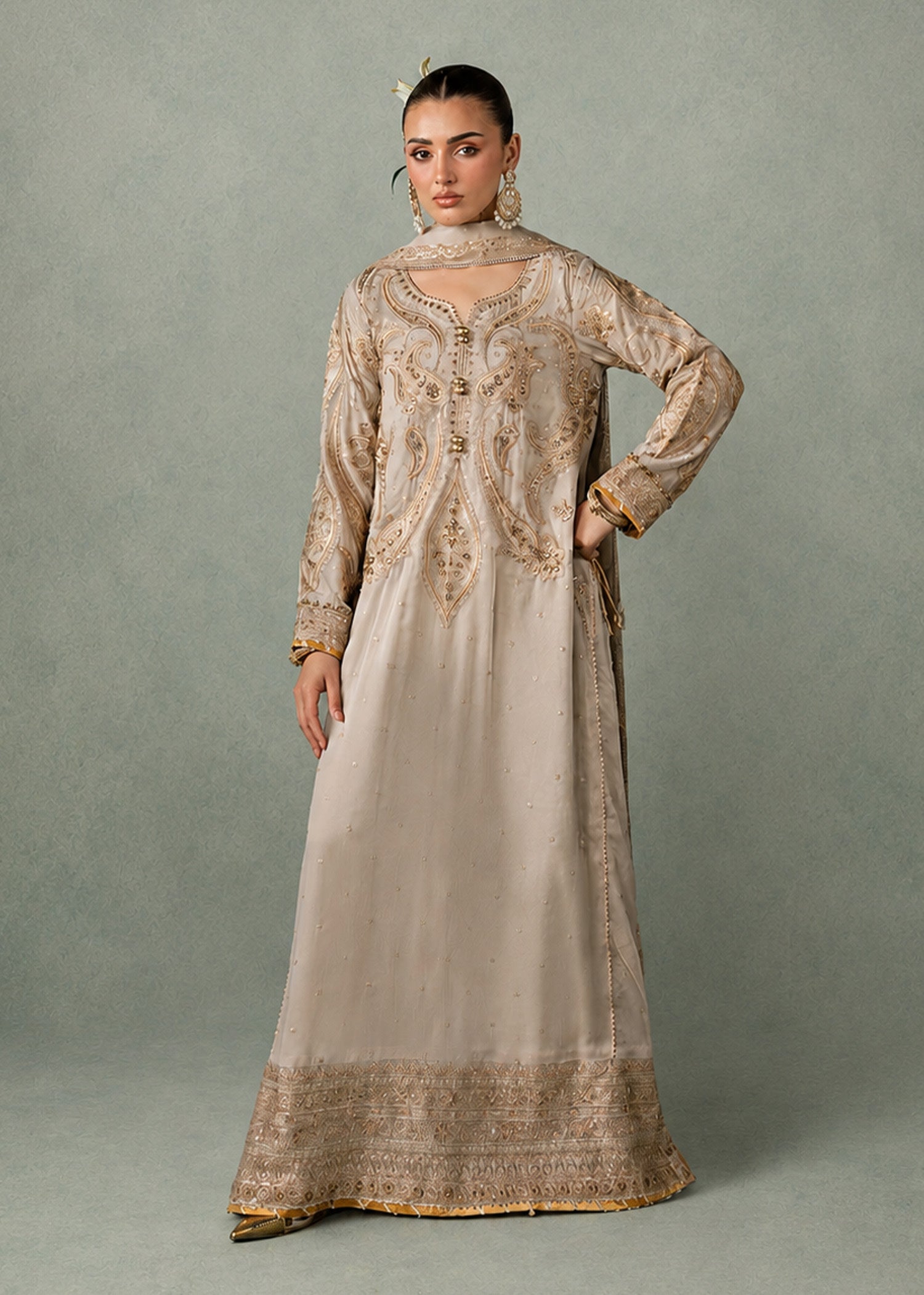 chiffon Kaftan in Beige