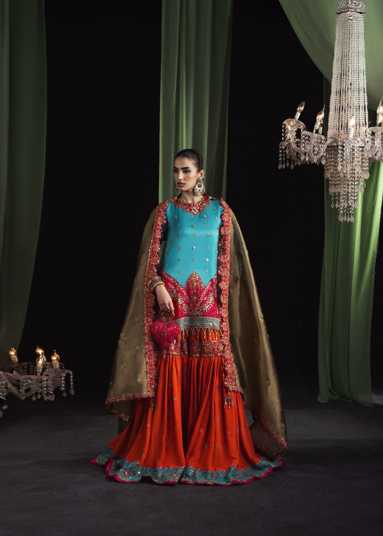 tussar silk Gharara in Sky blue