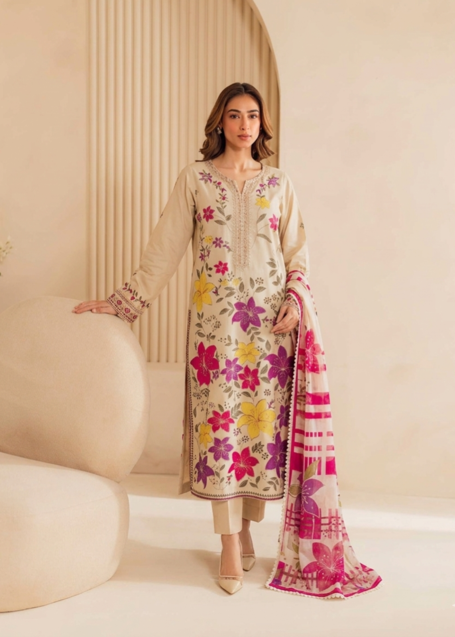 cotton linen Kurta Set in Beige