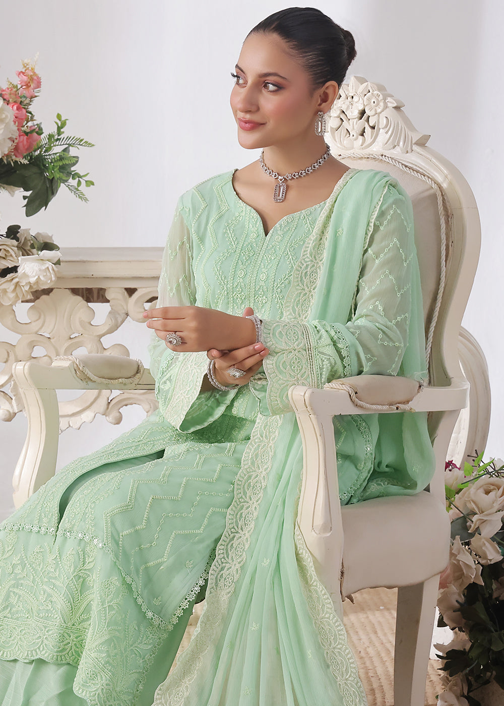 chiffon Unstitched in Mint green