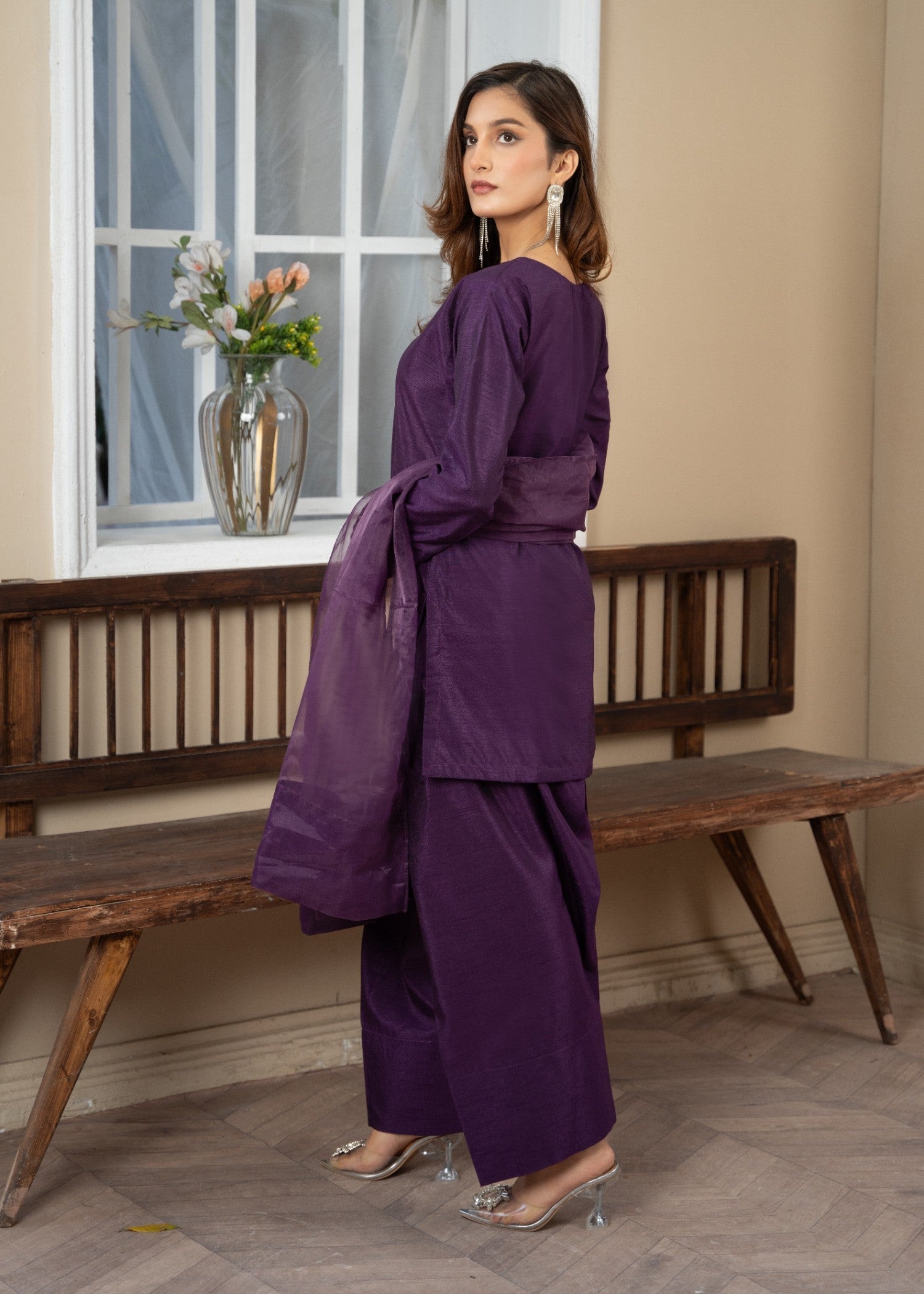 raw silk Kurta Set in Plum