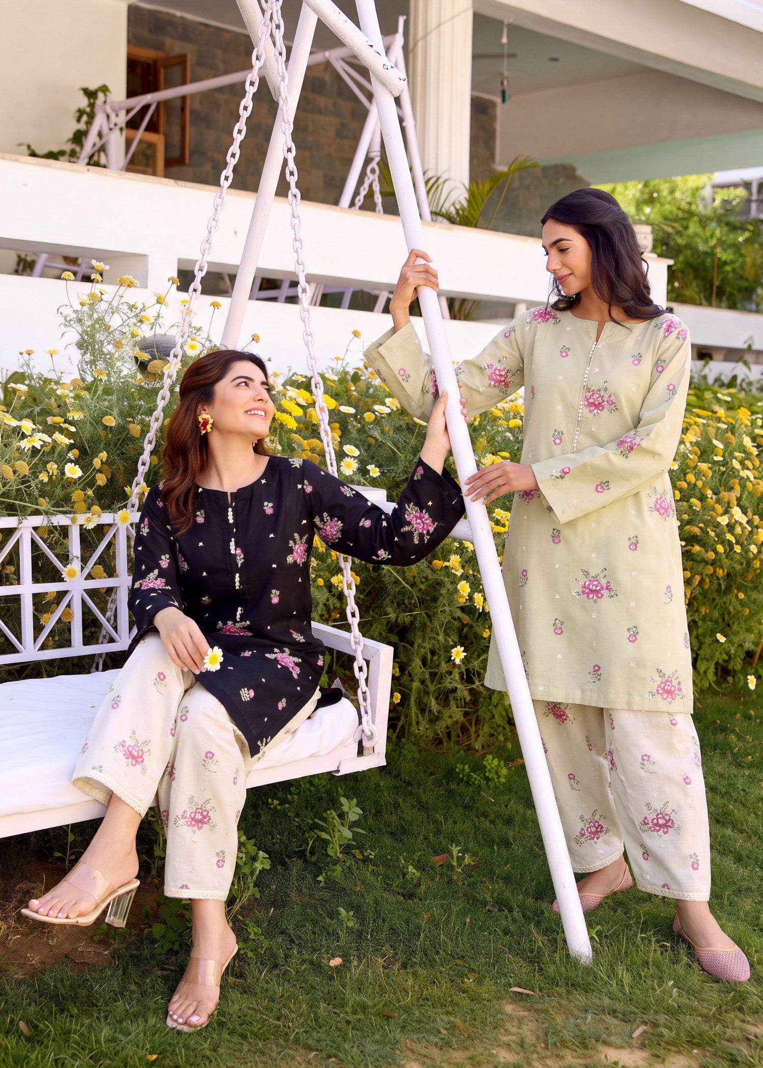 lawn Kurta Set in Khaki brown
