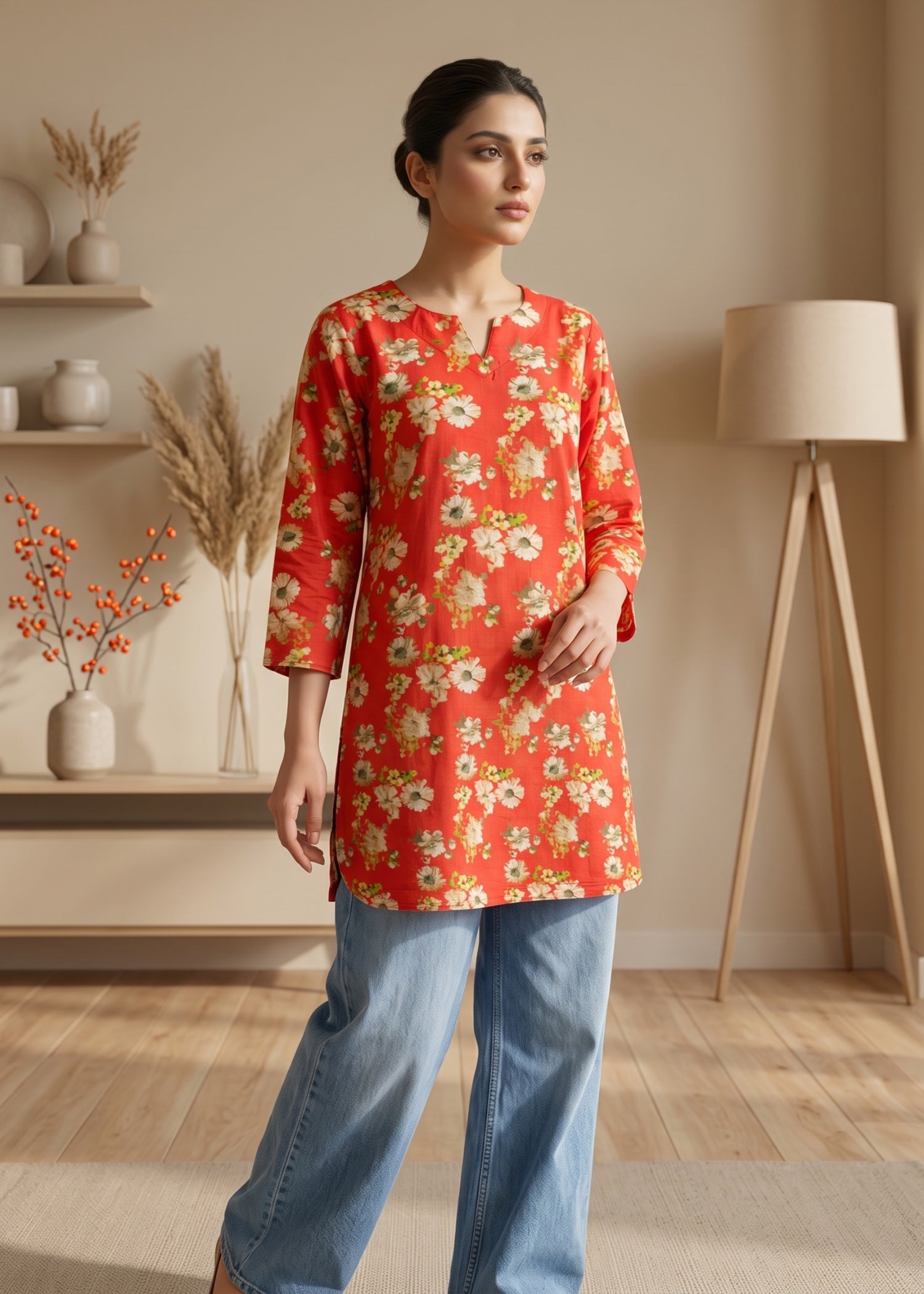 lawn cotton Kurti in Persian red