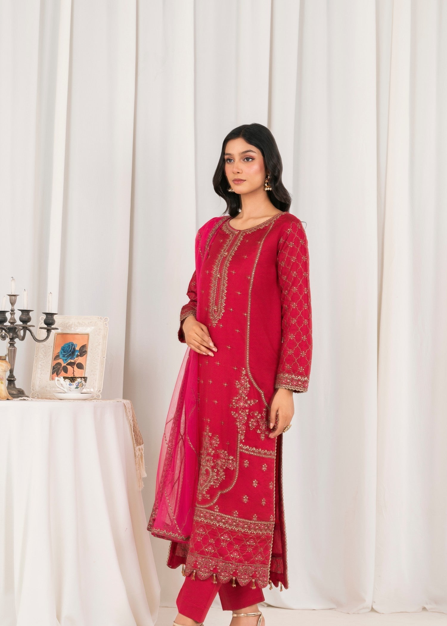 cotton silk Kurta Set in Shocking pink