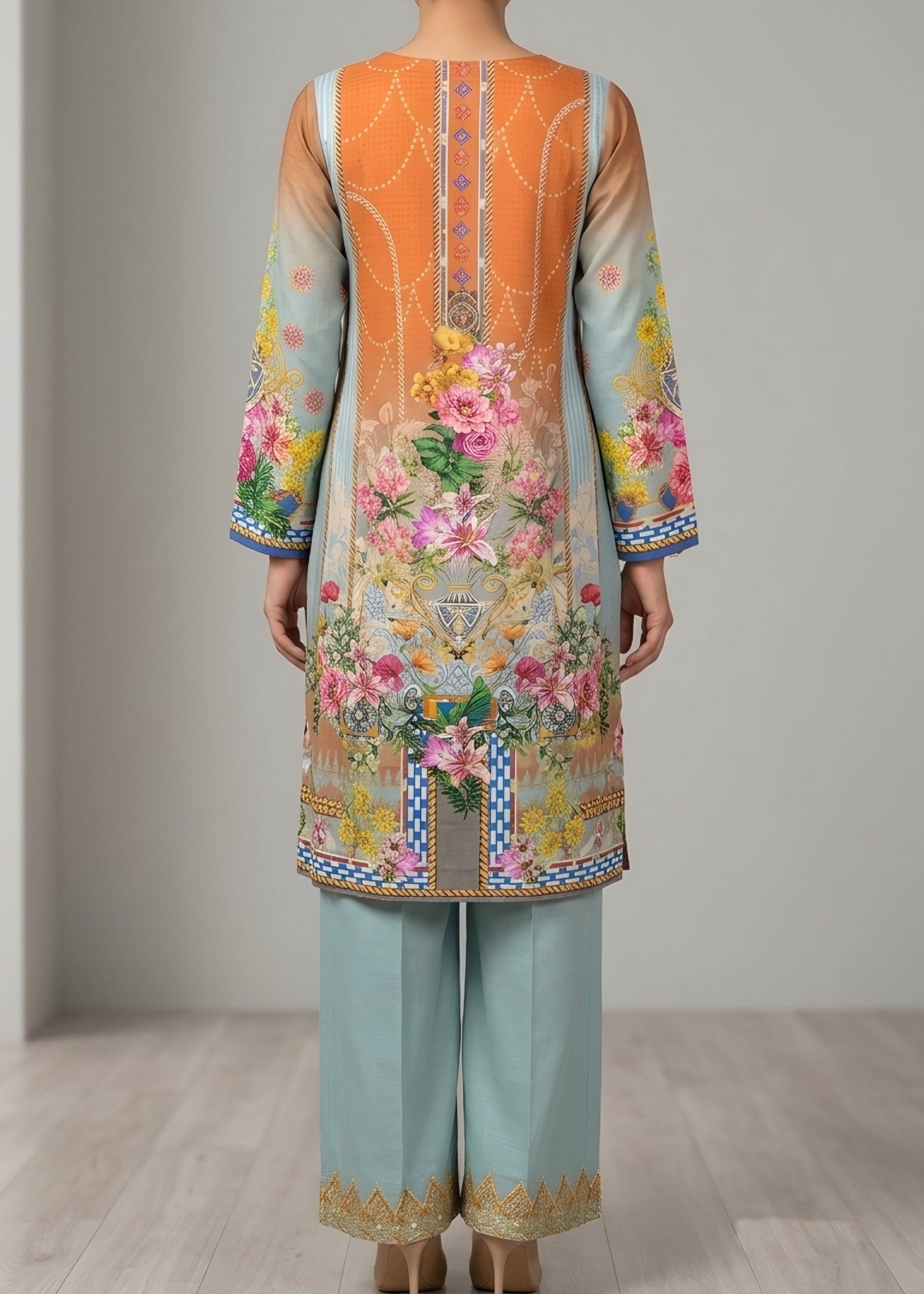 linen Kurta Set in Ice blue