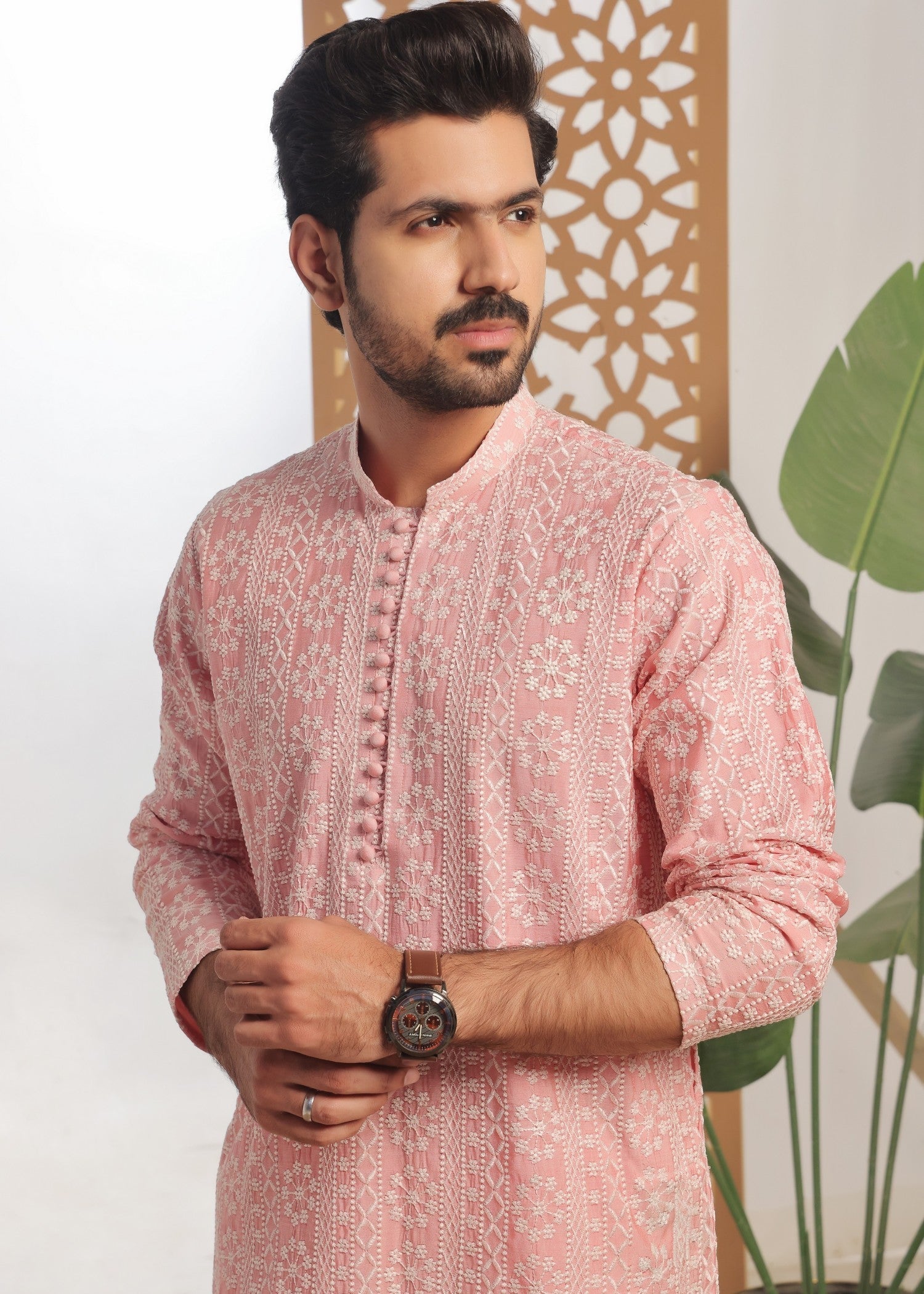 cotton silk Kurta Set in Rose pink