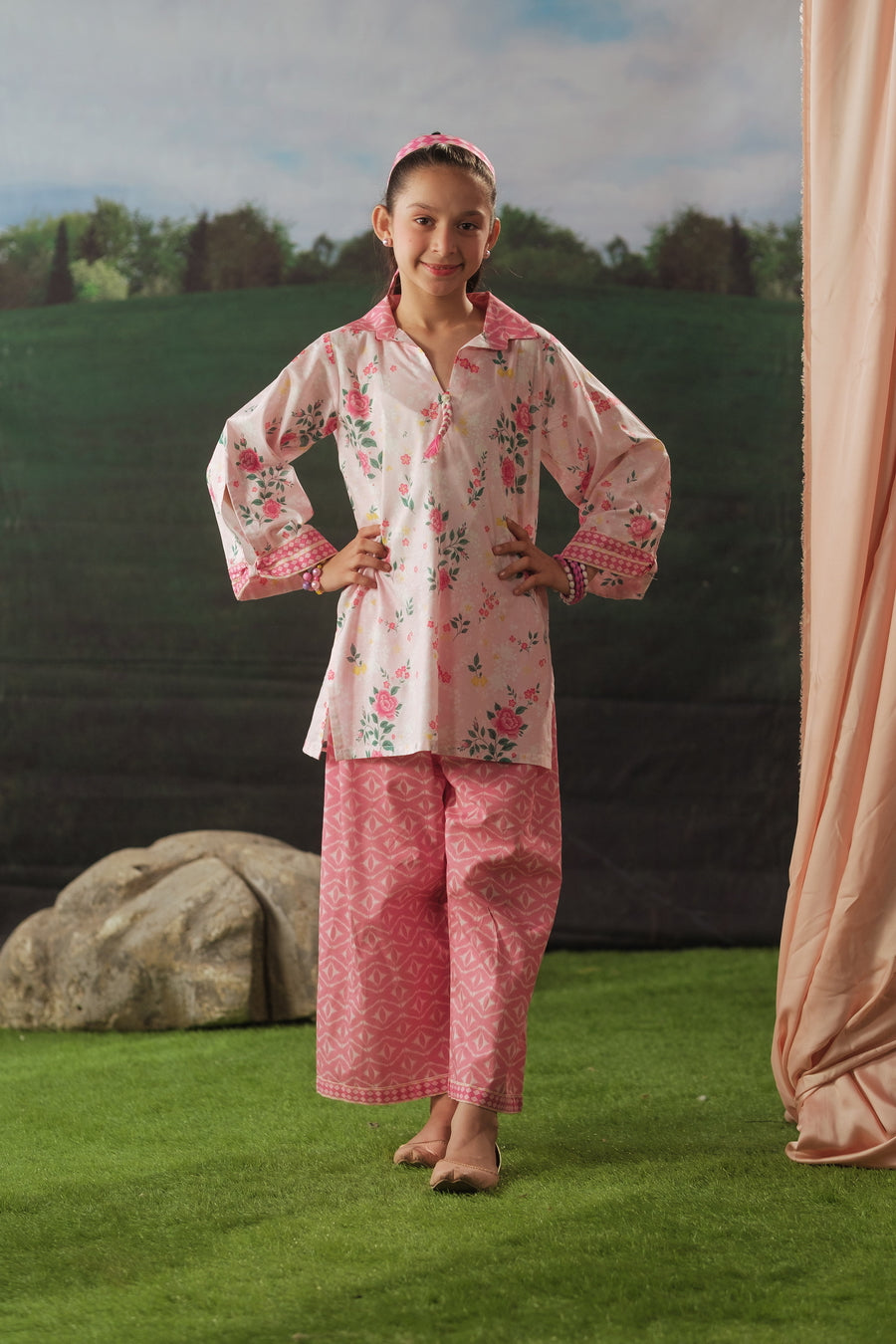 lawn cotton Kurta Set in Blush pink