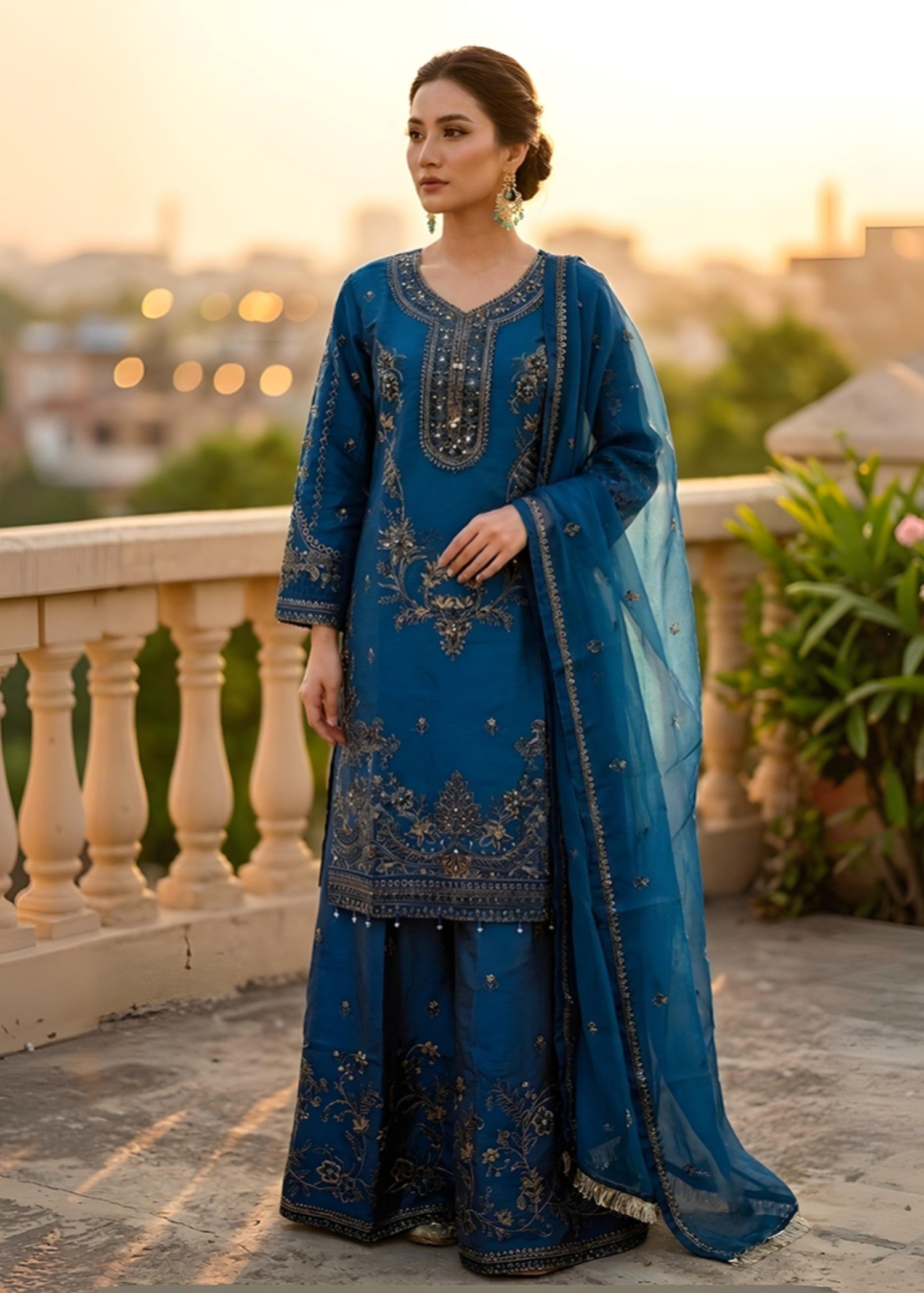 organza Sharara in Royal blue