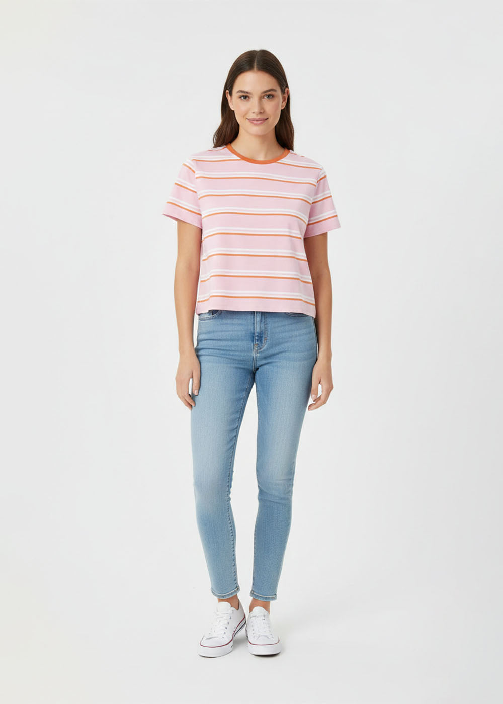 cotton T Shirt in Pink, red, white