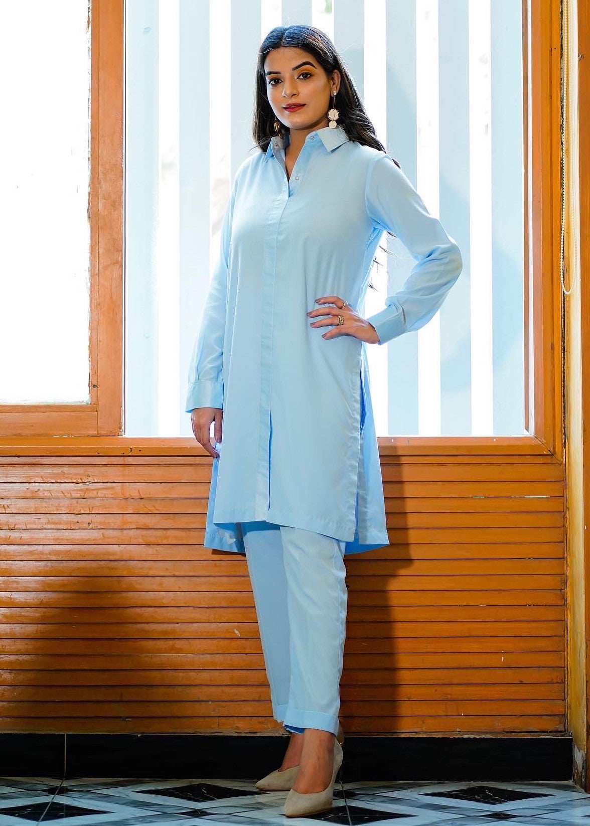 poly grip silk Co Ord Sets in Sky blue
