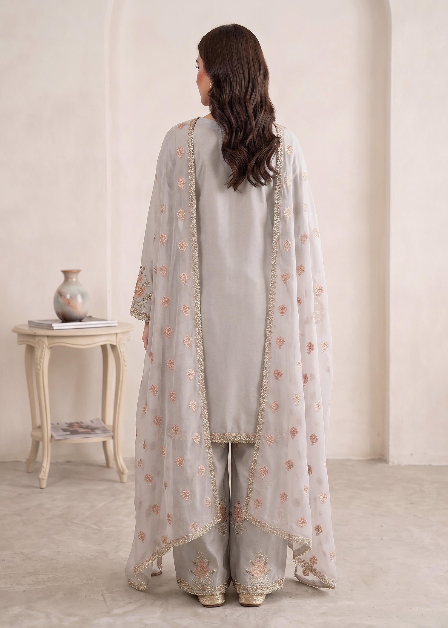 silk Kurta Set in Pastel grey