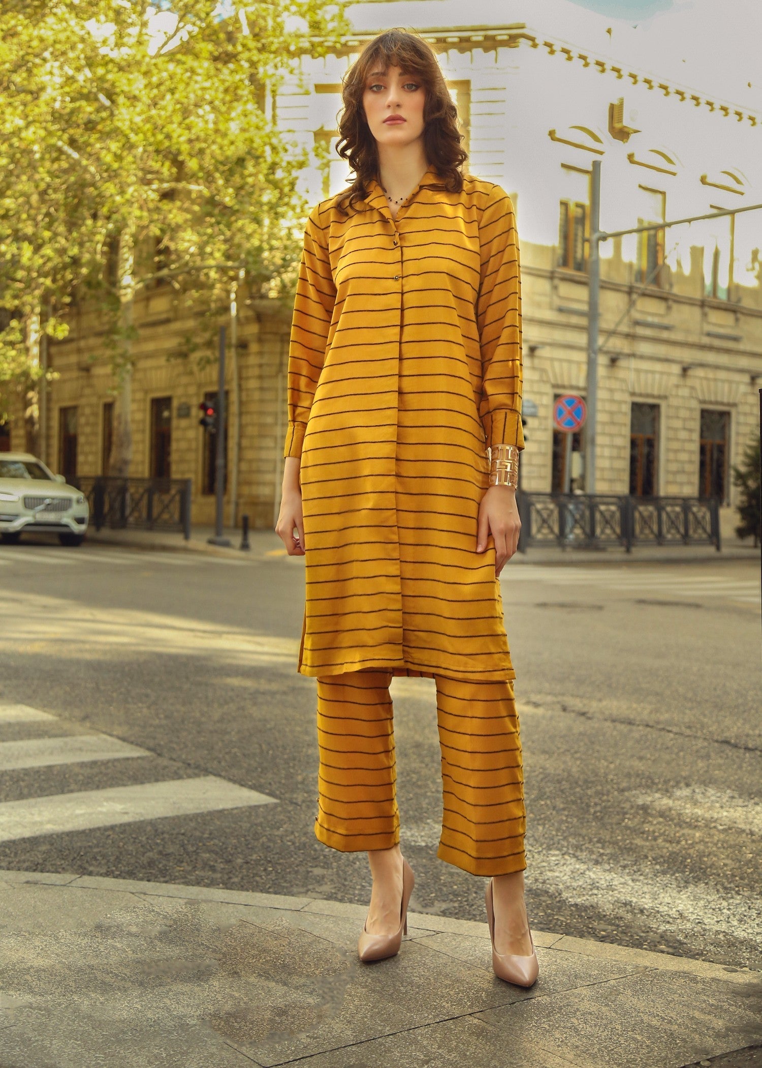 dobby Co ord Sets in Mustard