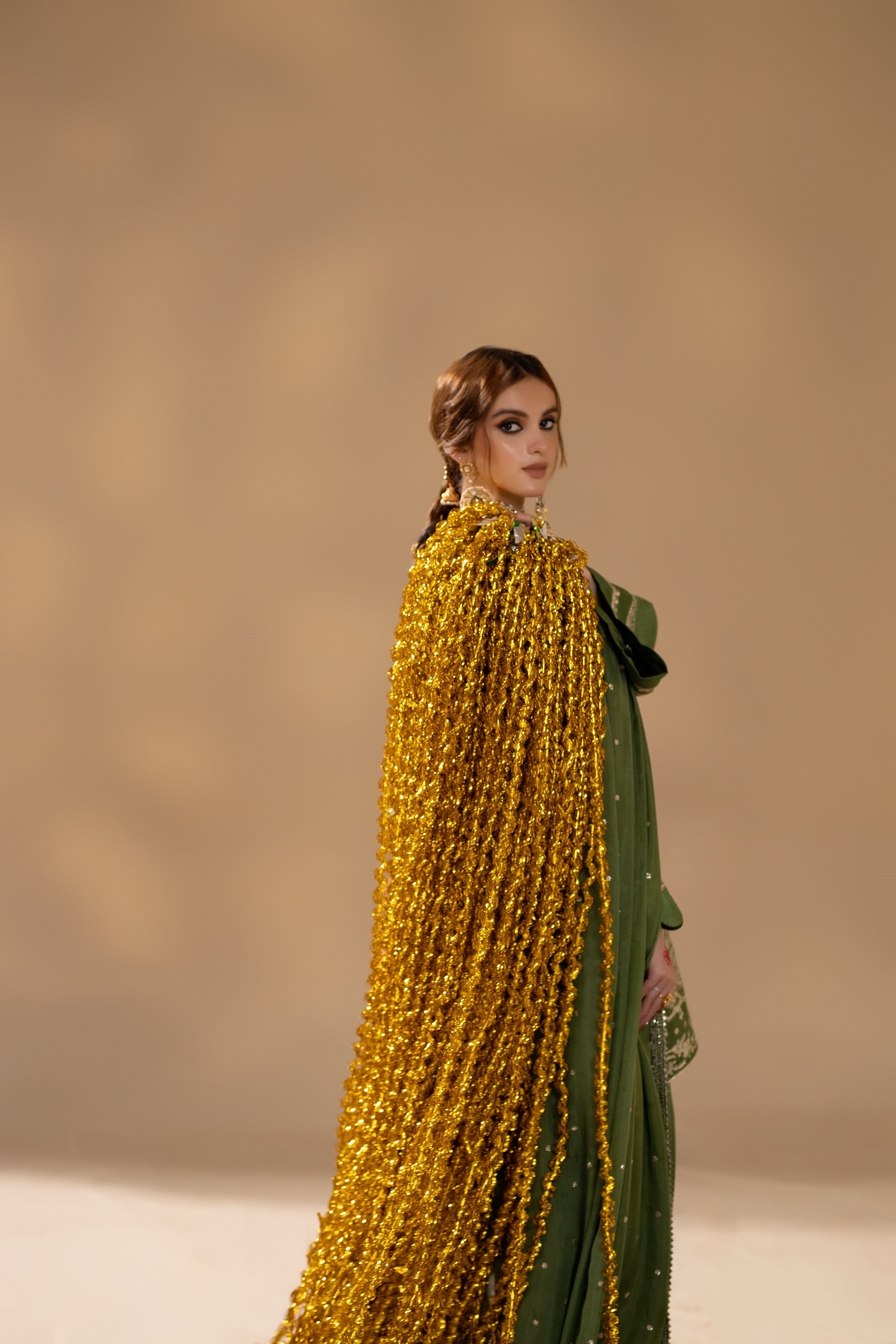 korean raw silk Kurta Set in Olive green