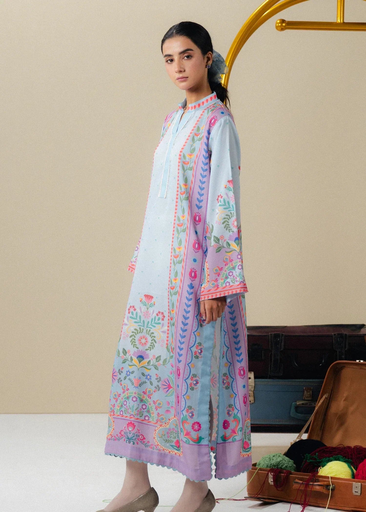 poly lawn Kurti in Sky