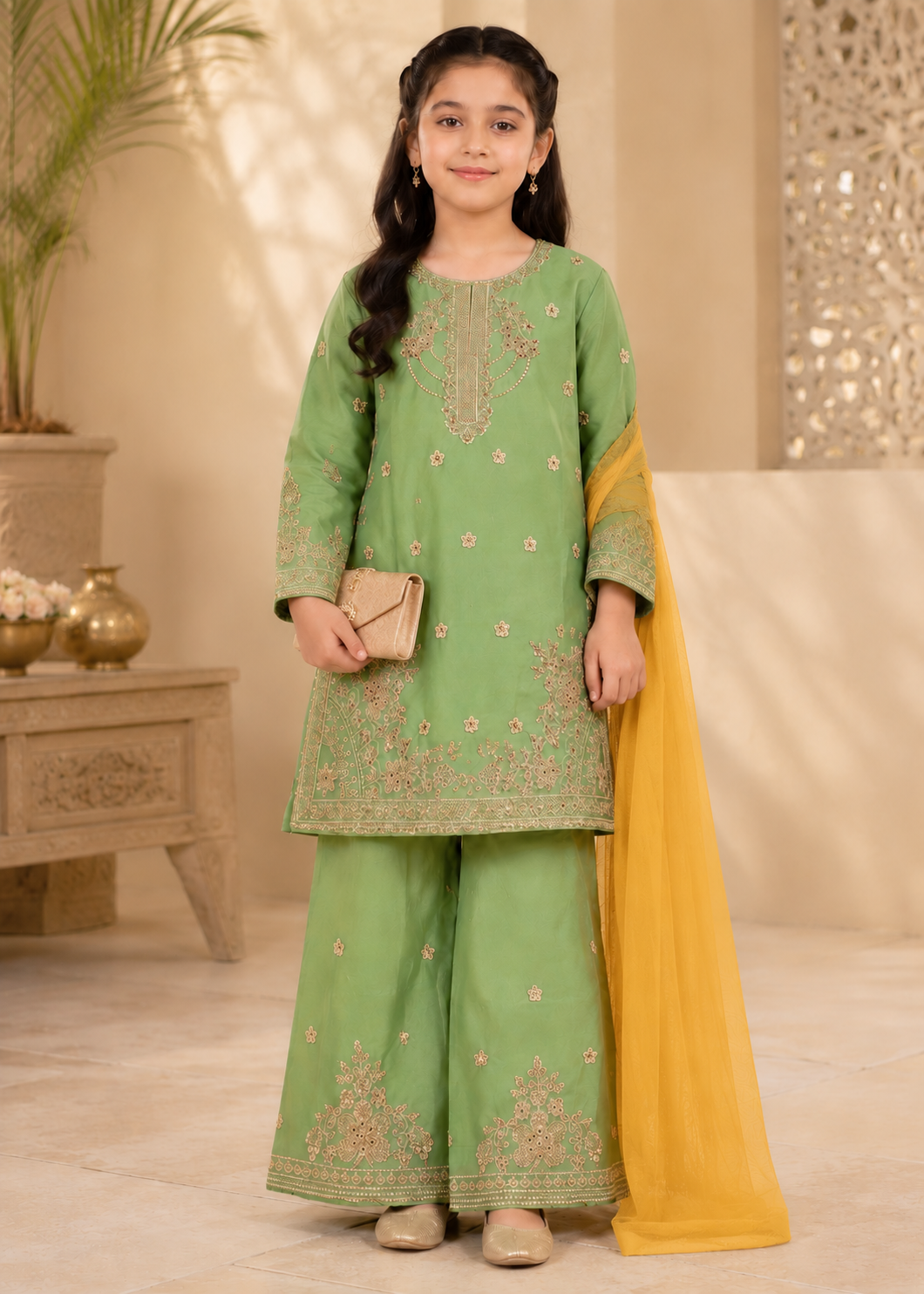 chiffon Kurta Set in Key lime