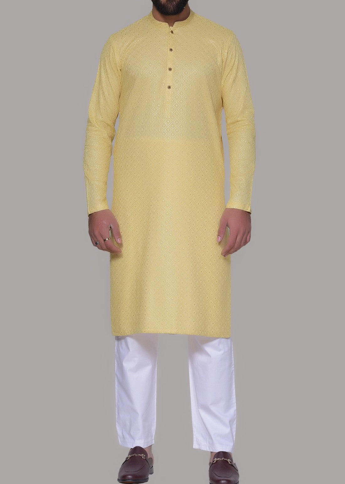 chikankari cotton Kurta in Lemon