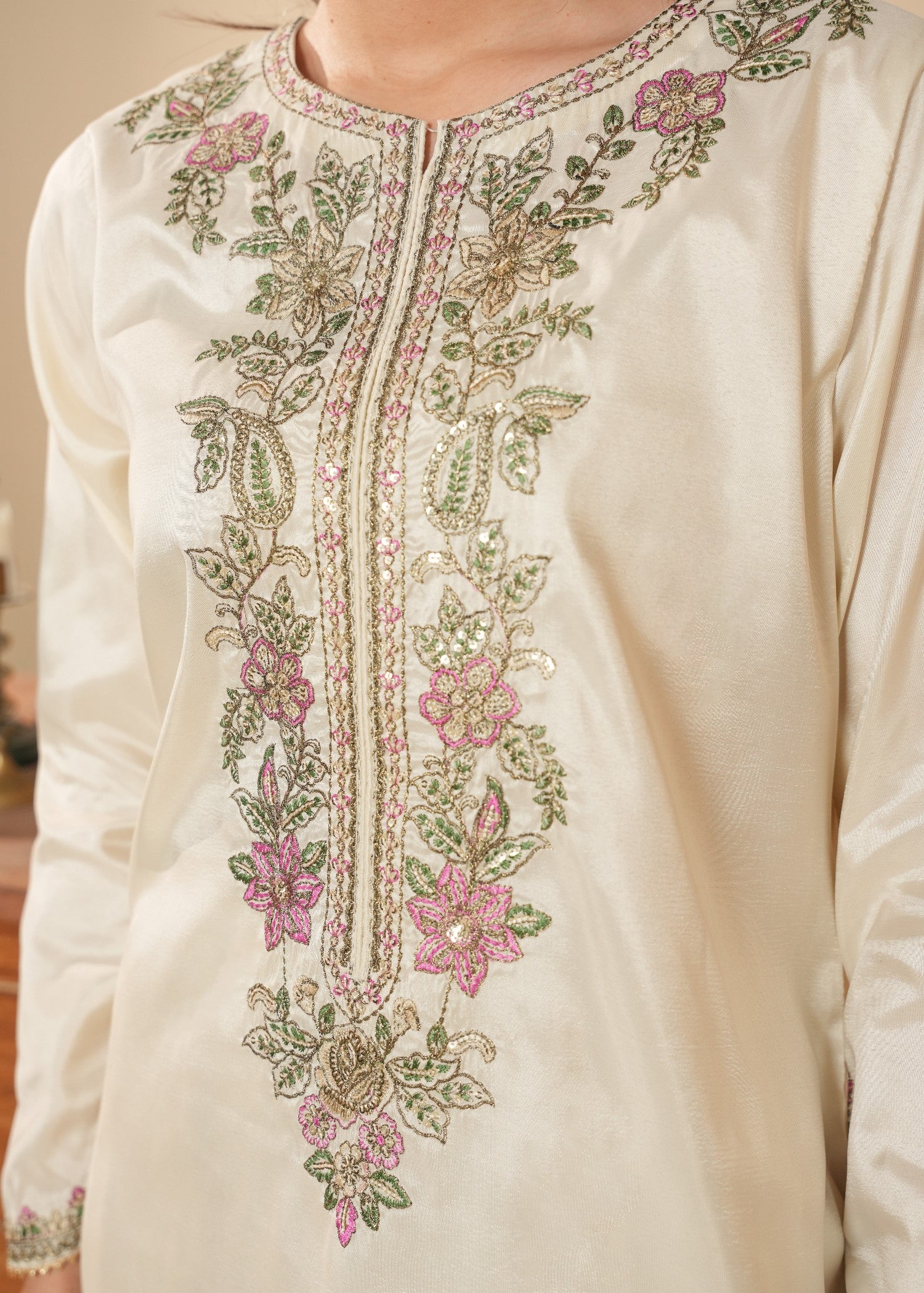 kattan silk Kurta Set in Beige