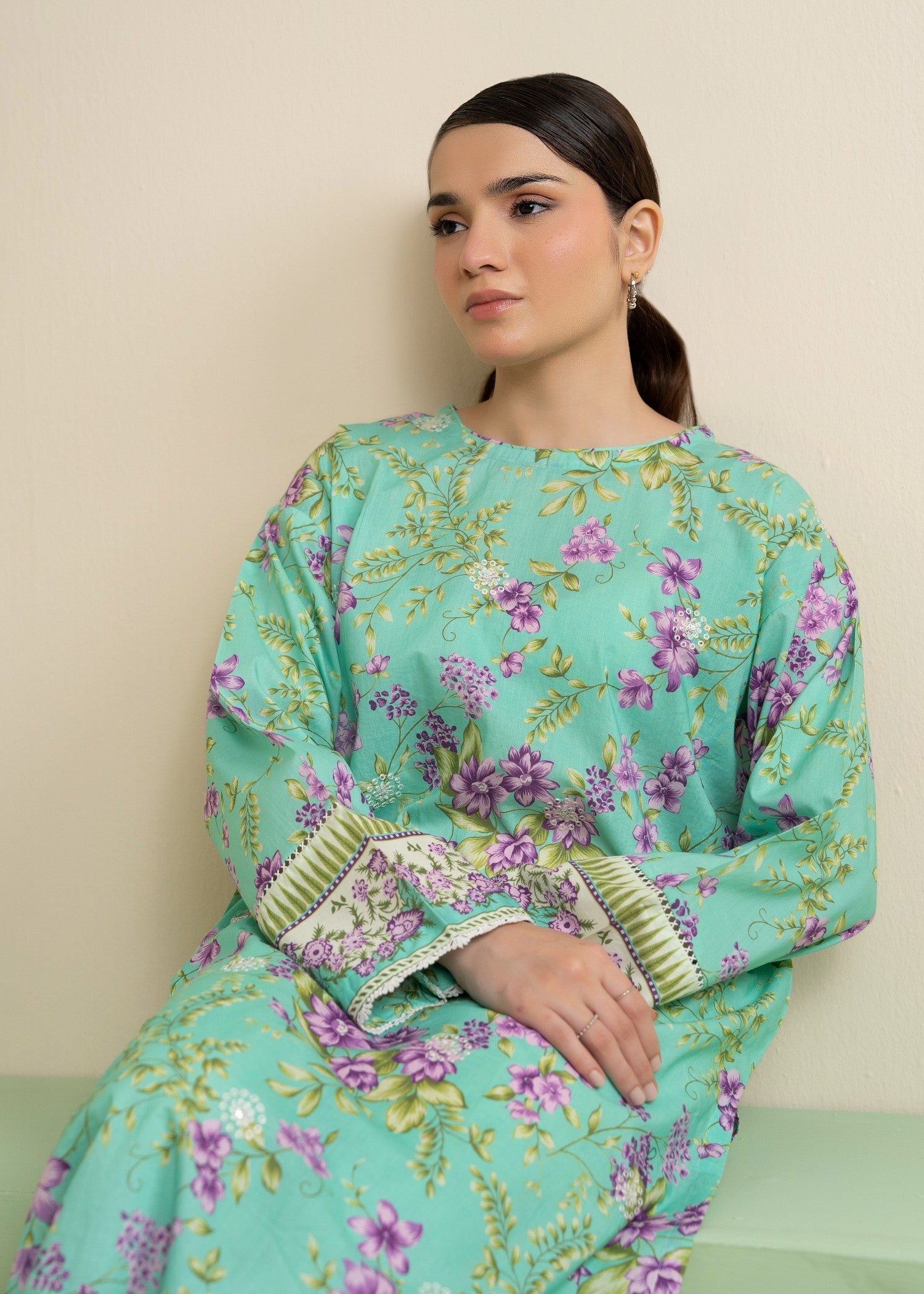 lawn Kurti in Aquamarine