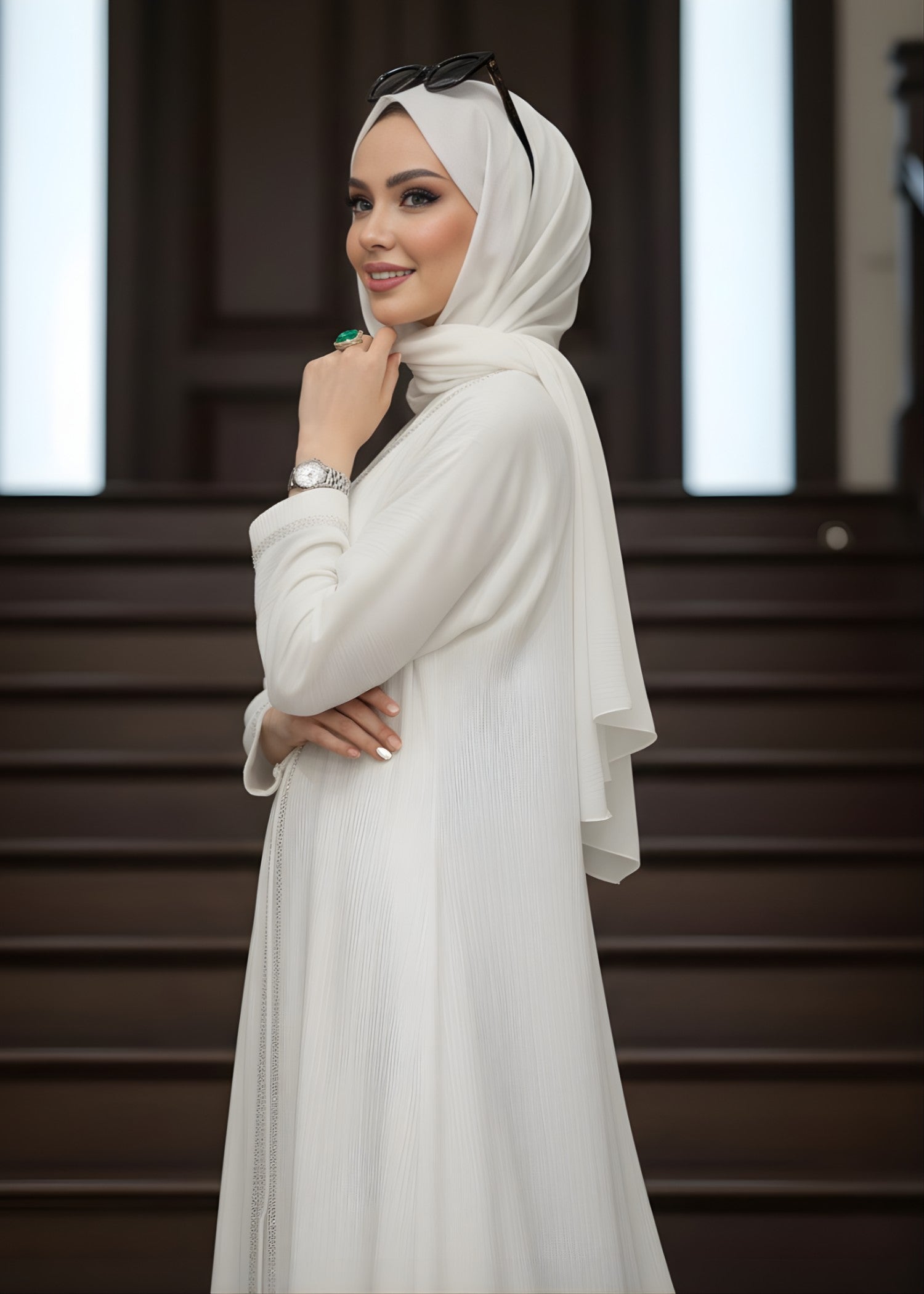 polyester crepe Abaya in White