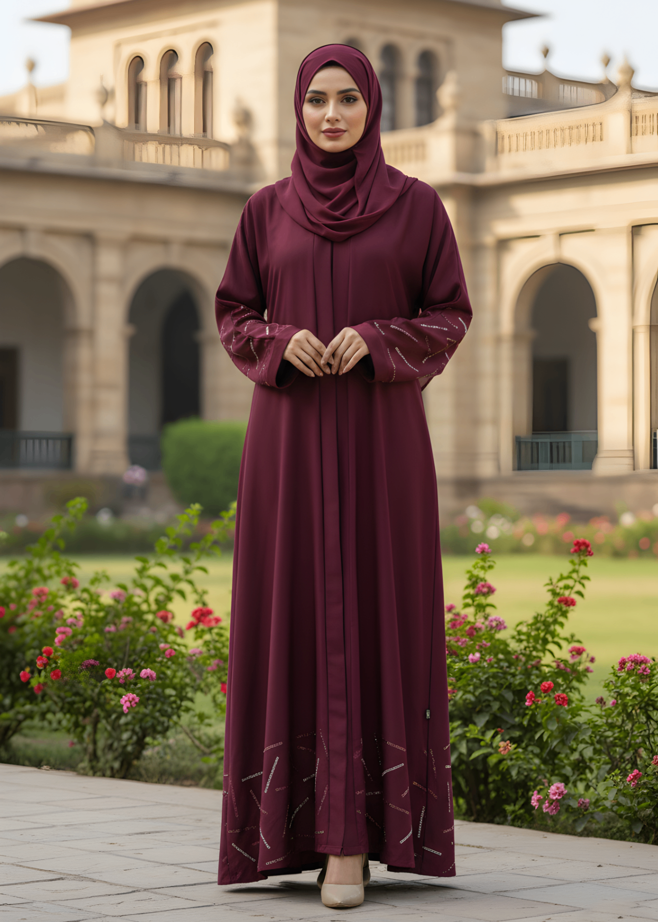 nidha Abaya in Burgundy