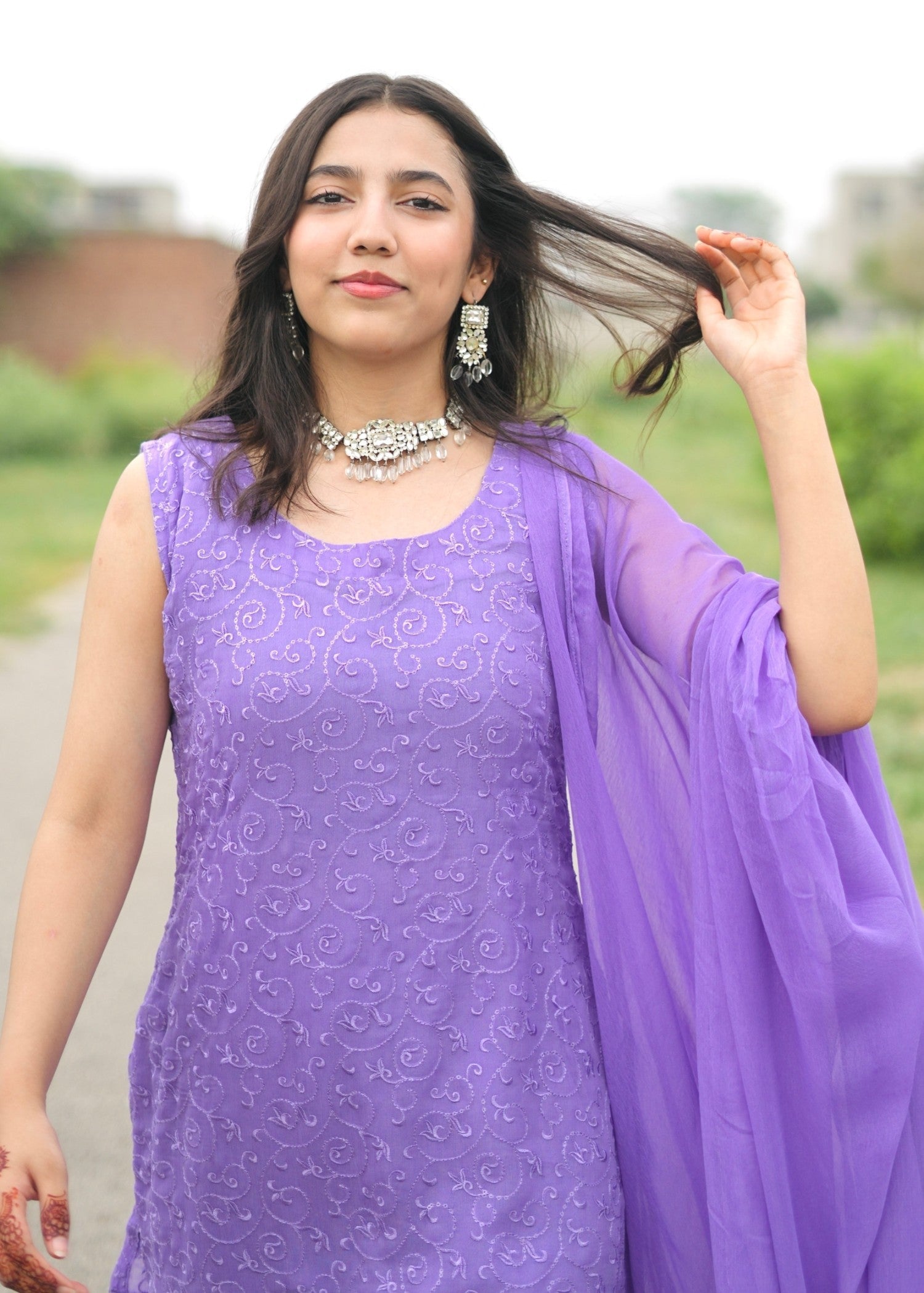 bemberg crinkle chiffon Gharara in Purple mountain majesty