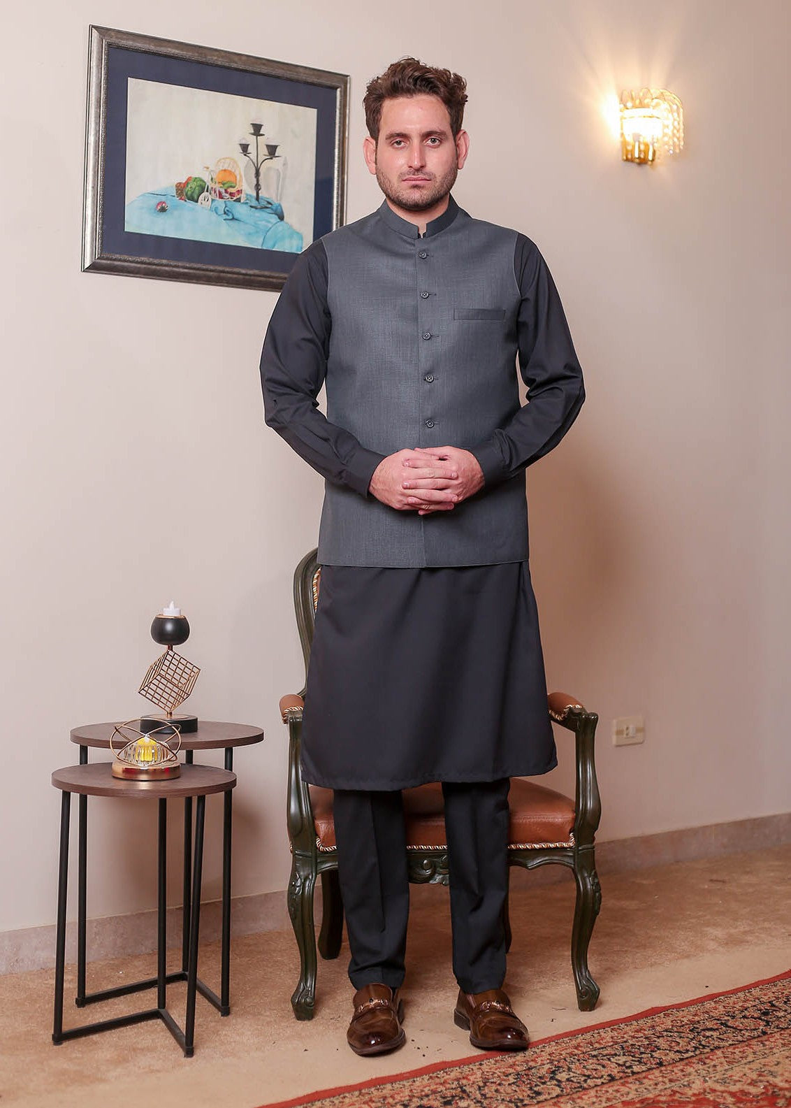 banarsi silk Waistcoat in Grey
