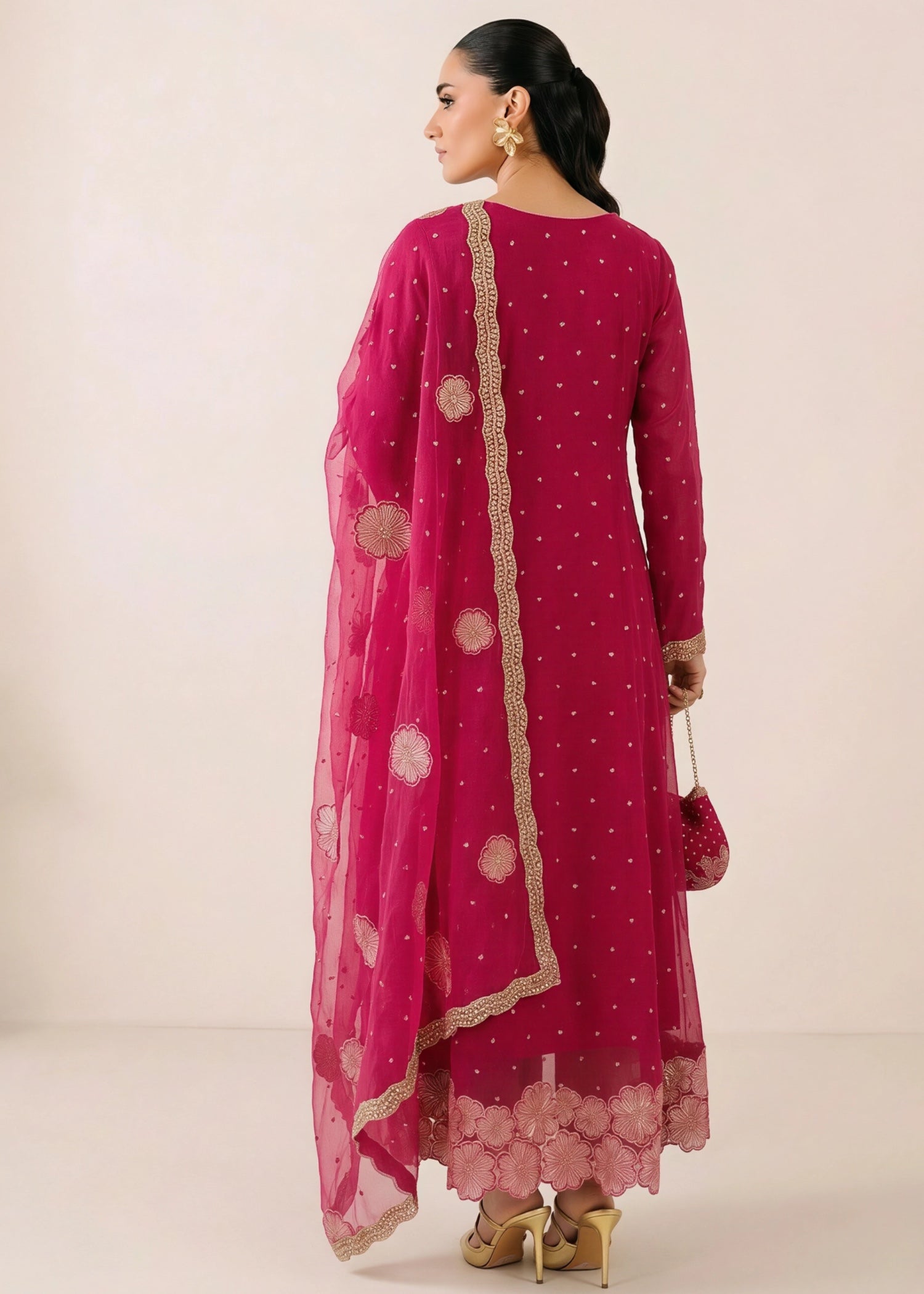 chiffon Pishwas in Hot pink