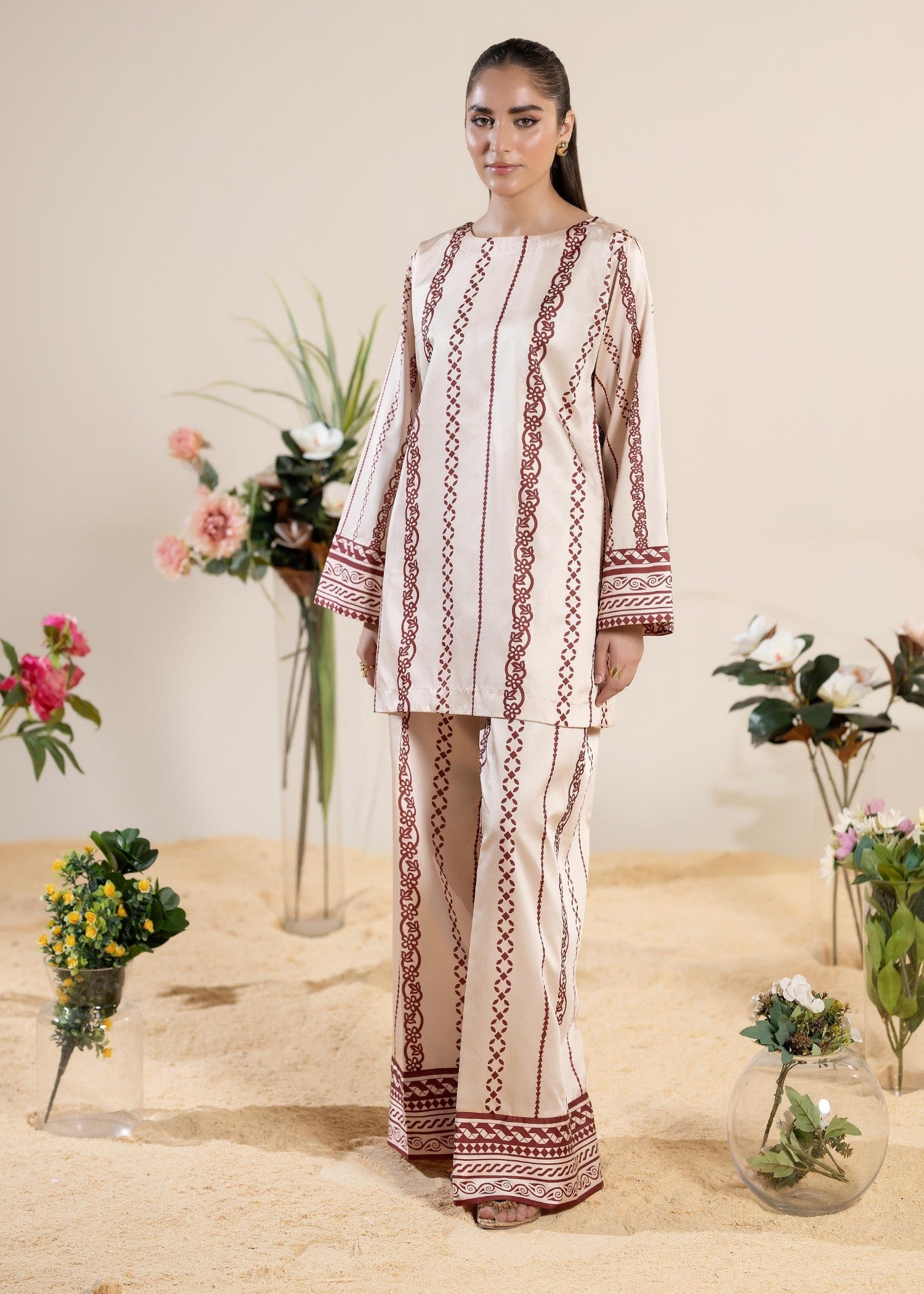 satin silk Co Ord Sets in Beige