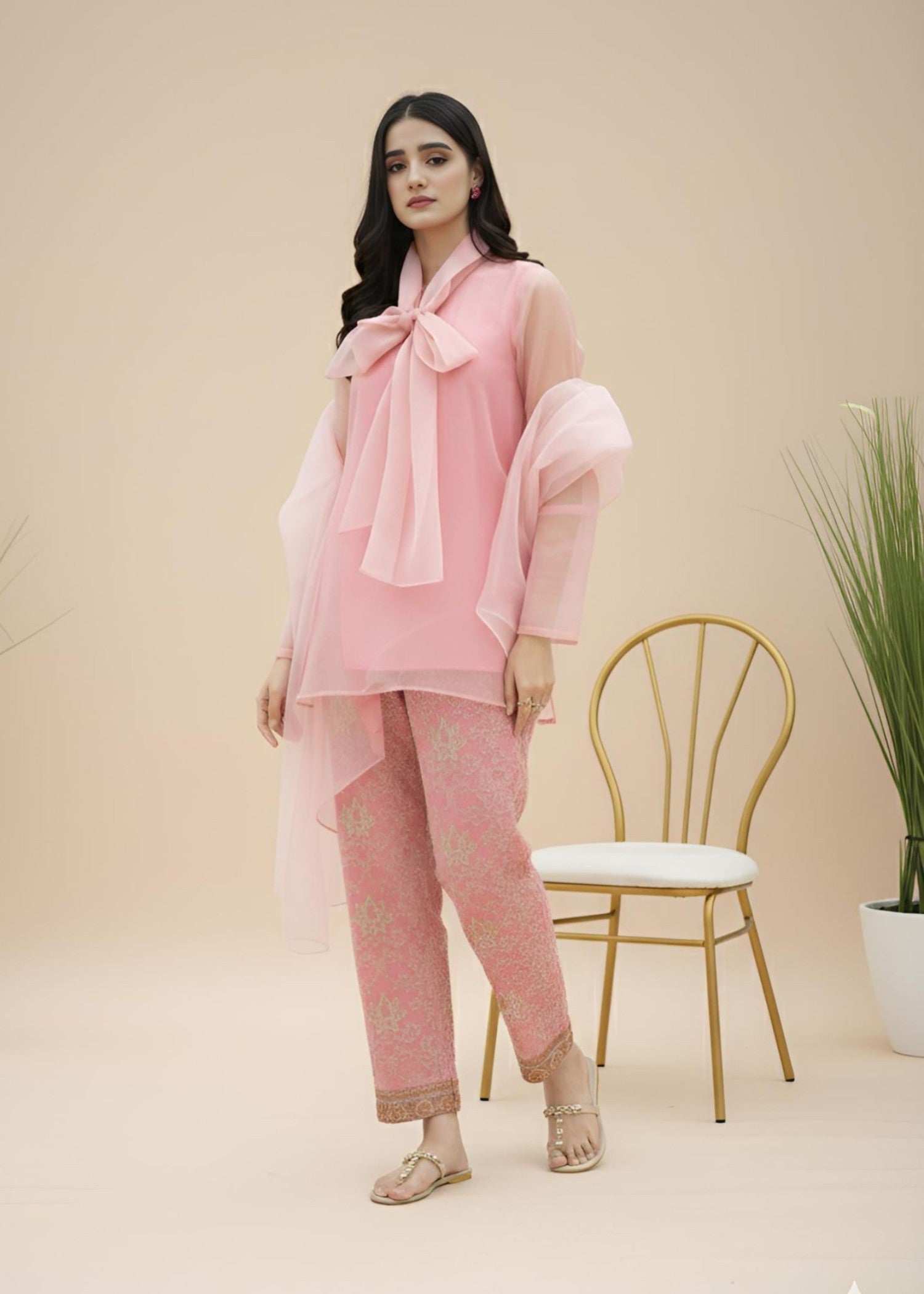 organza Short Frock in Pink