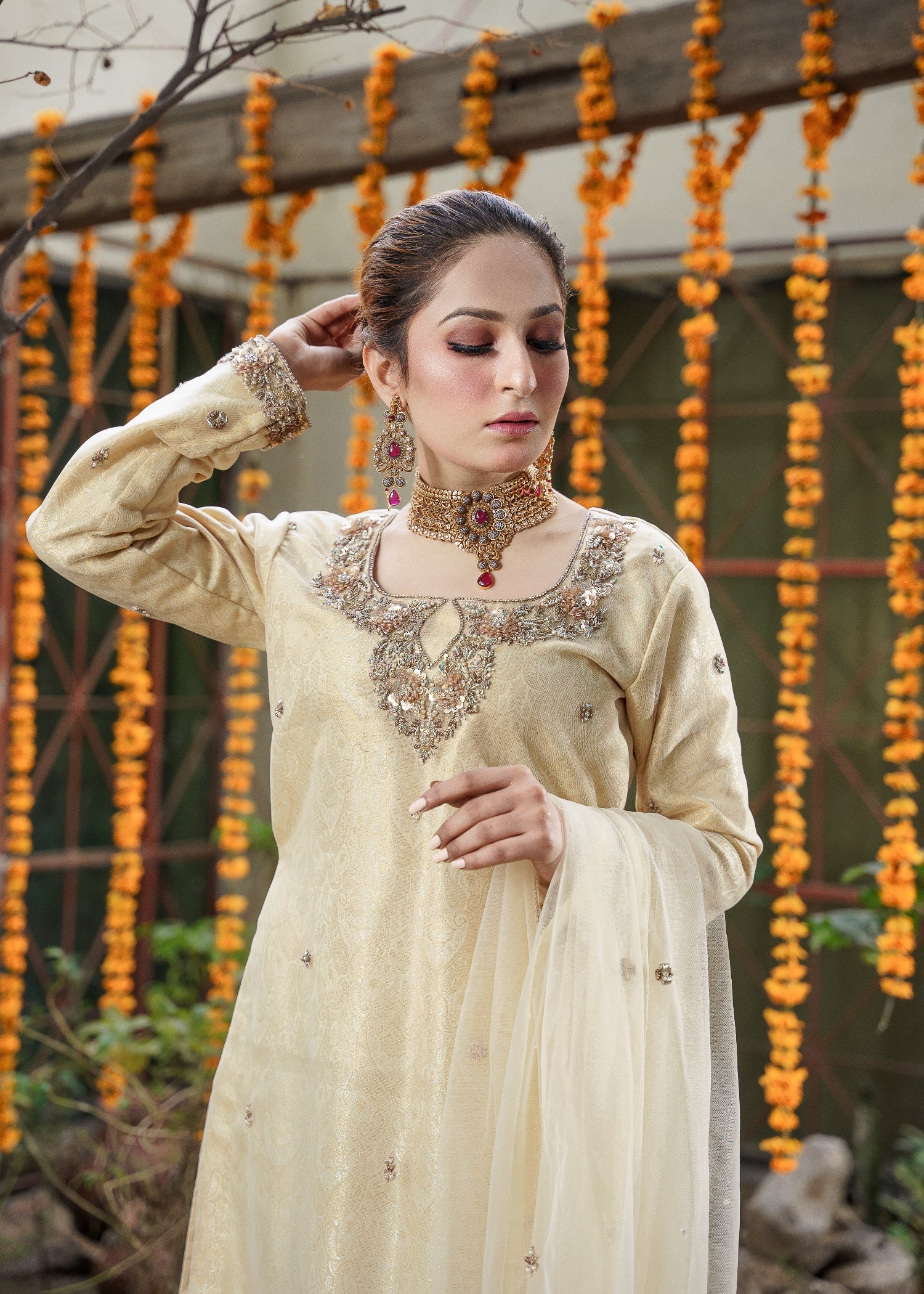 banarasi Kurta Set in Cream