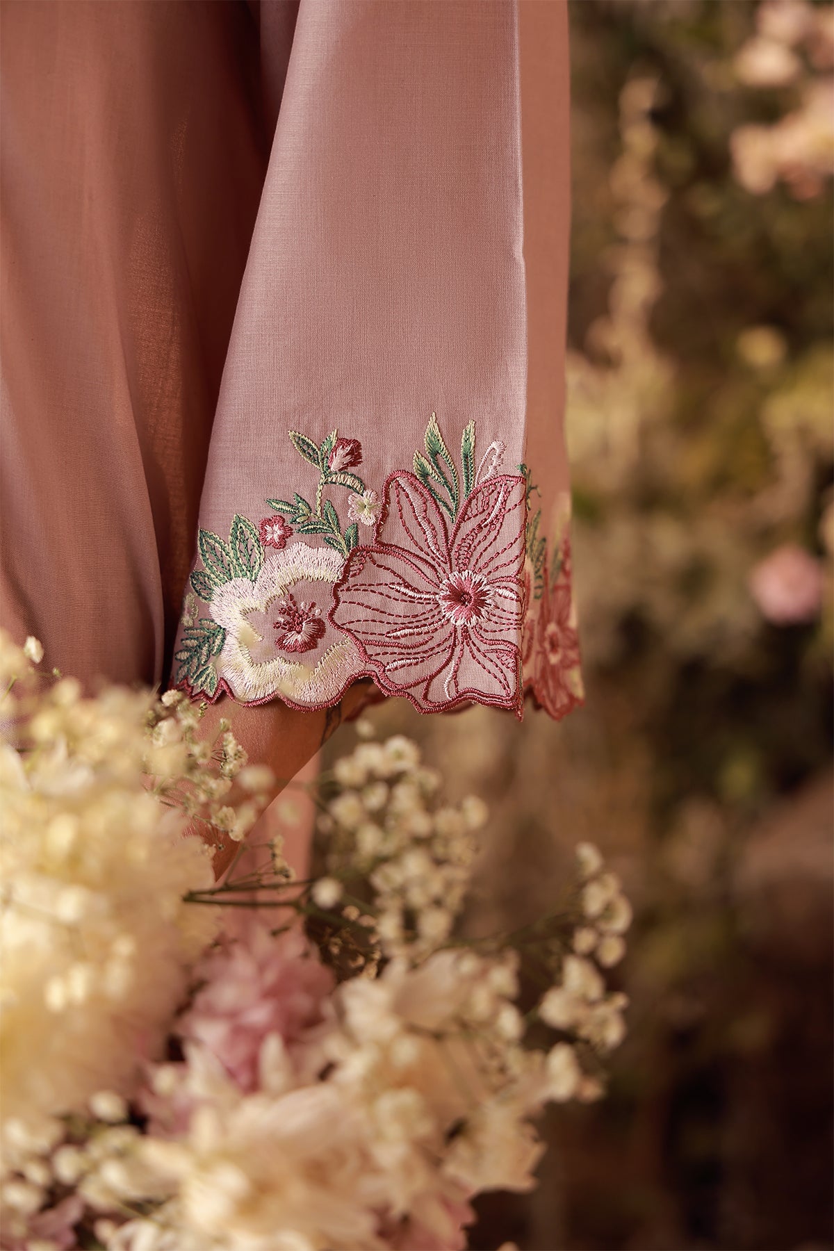 slub cambric Kurta Set in Tea rose pink