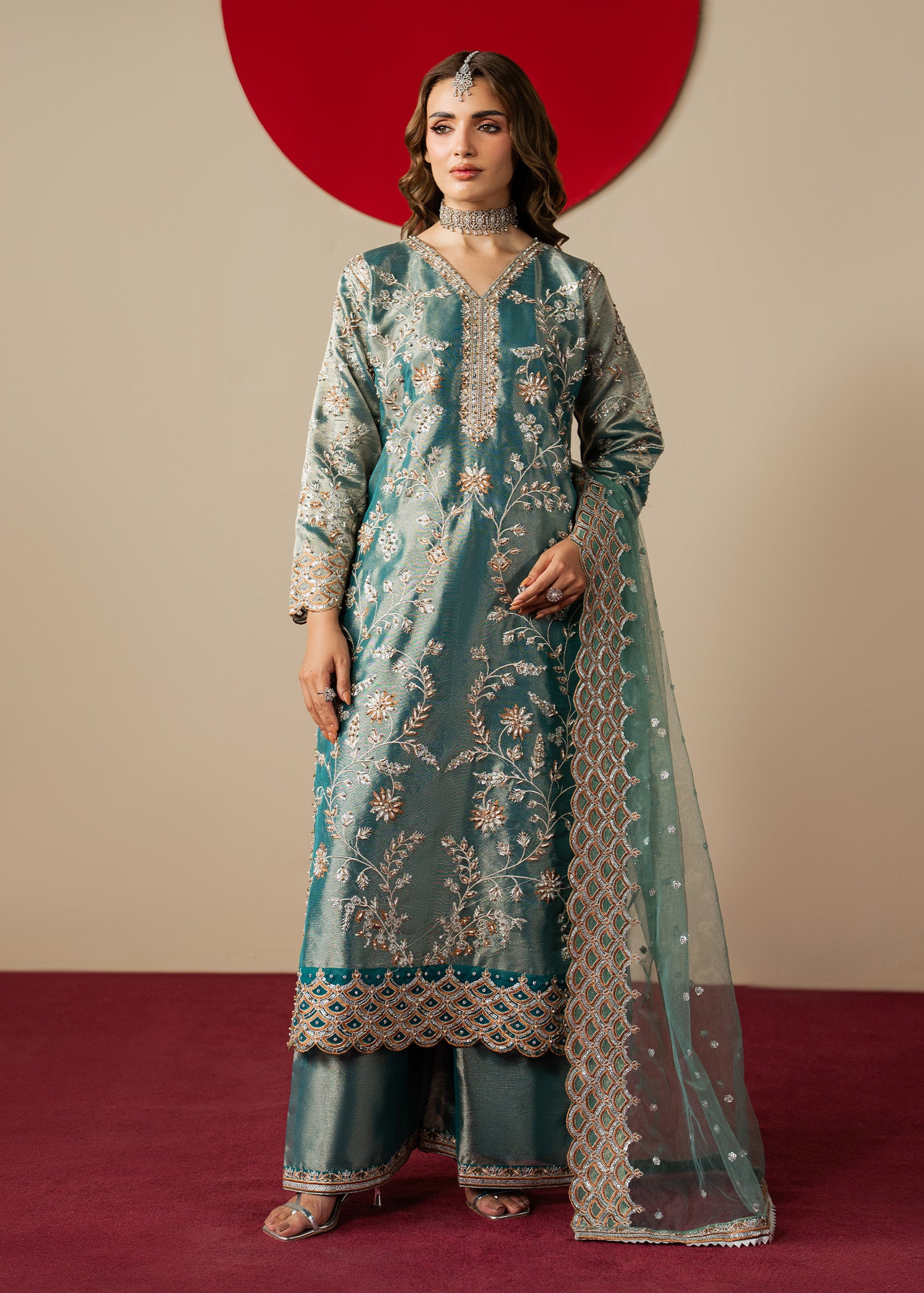 banarasi jacquard Kurta Set in Teal