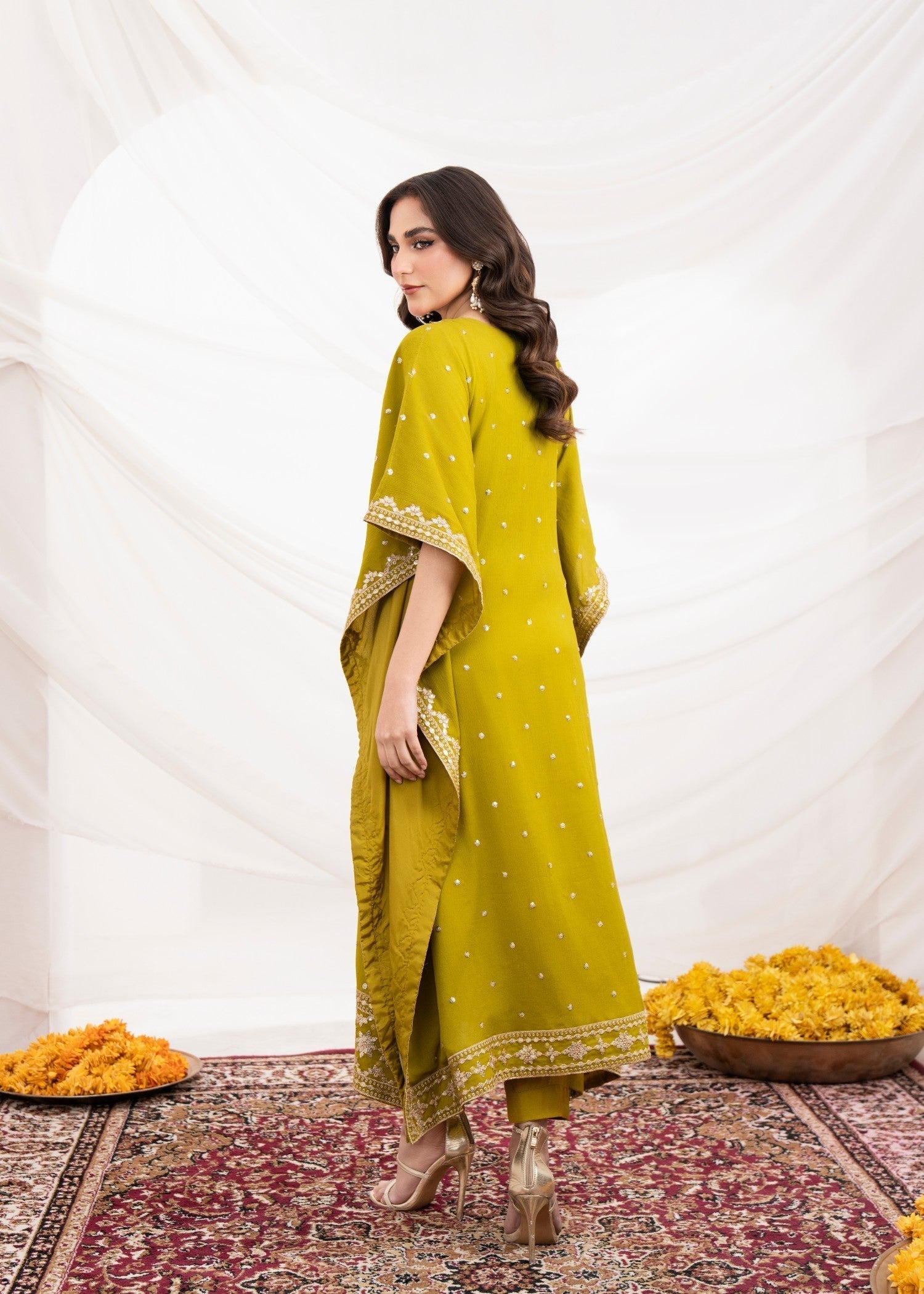 chiffon Kaftan in Olive green