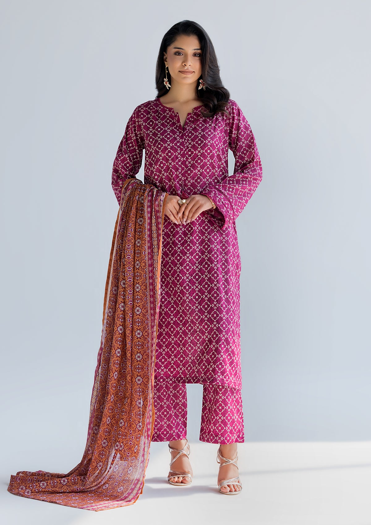 lawn Kurta Set in Amaranth