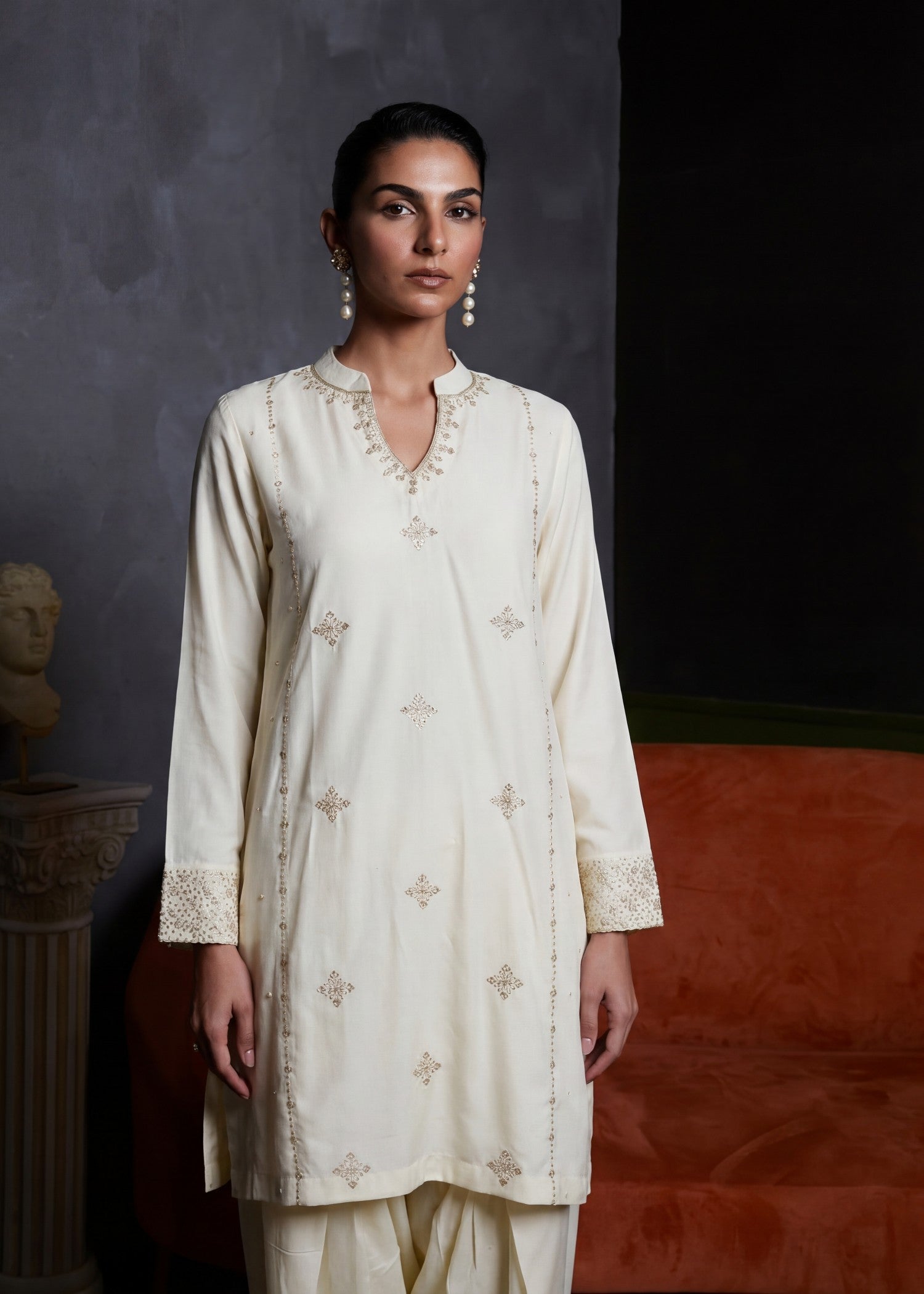 dhanak Kurta Set in Ivory