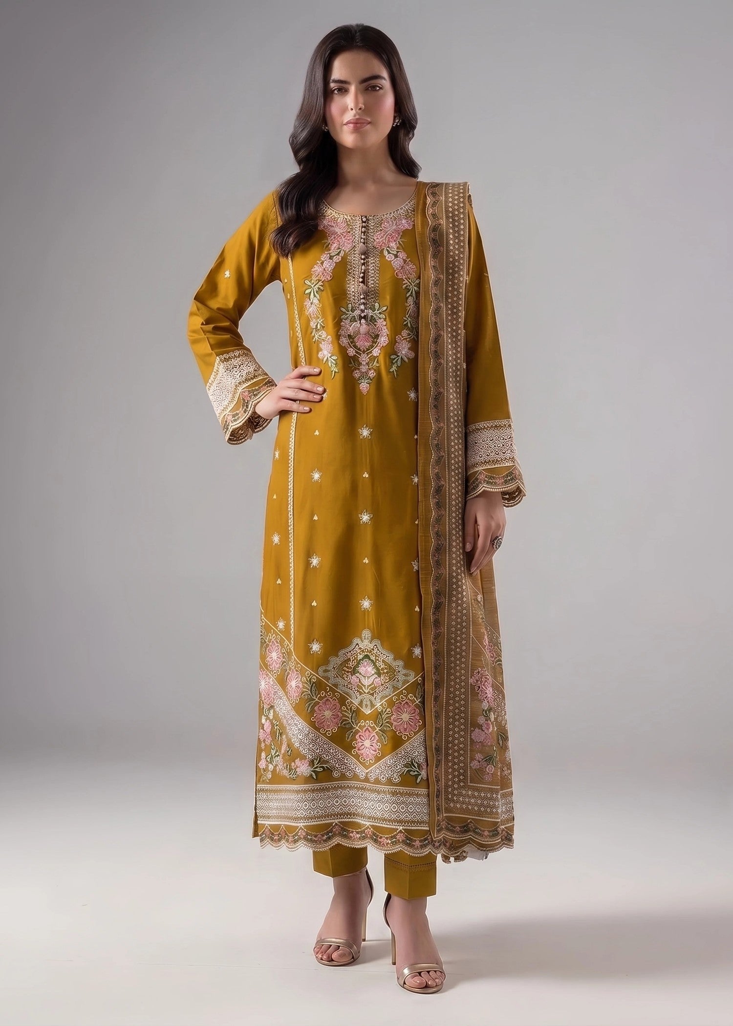 cotton linen Kurta Set in Saffron